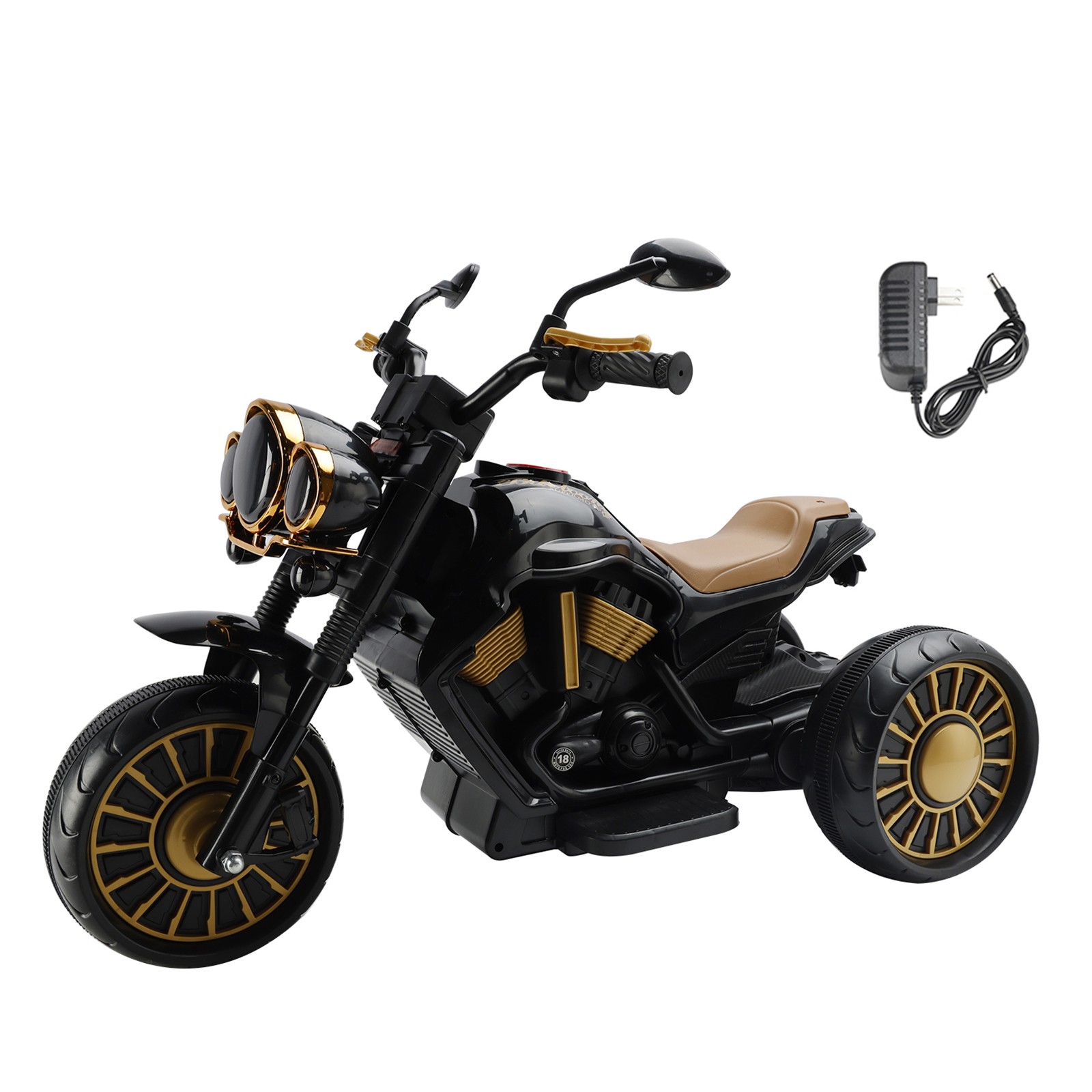 3 Wheel Kids Ride On Motorcycle Electric Dual Drive Toy Car w/LED Light Black🏍️