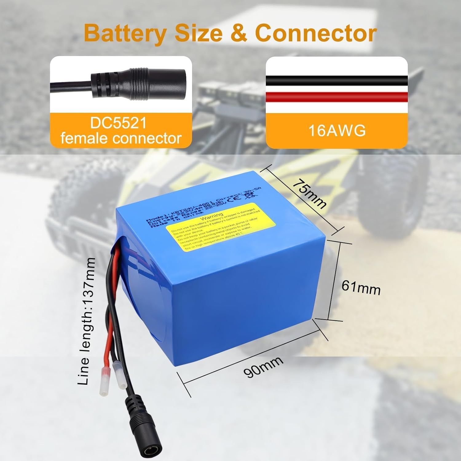 24V 4Ah Lithium-Ion Battery for Kids Ride-Ons with Fast Charger Included