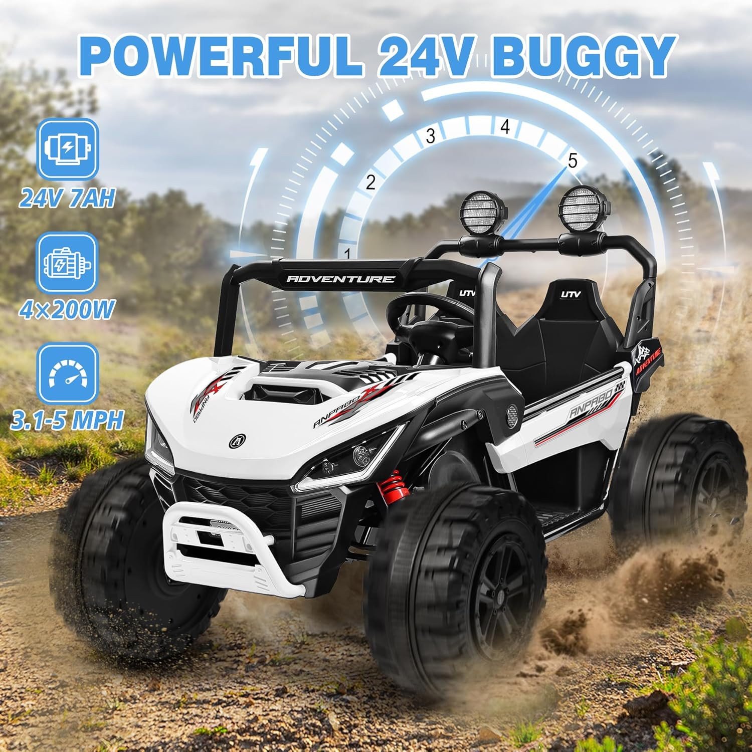 ANPABO 24V Ride on Toys for Big Kids, 2 Seater Ride on Car, 4X200W Kids Electric
