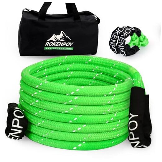 1″ x 30ft Heavy-Duty Kinetic Recovery Rope(Reflective)，2 Soft Shackles,30%