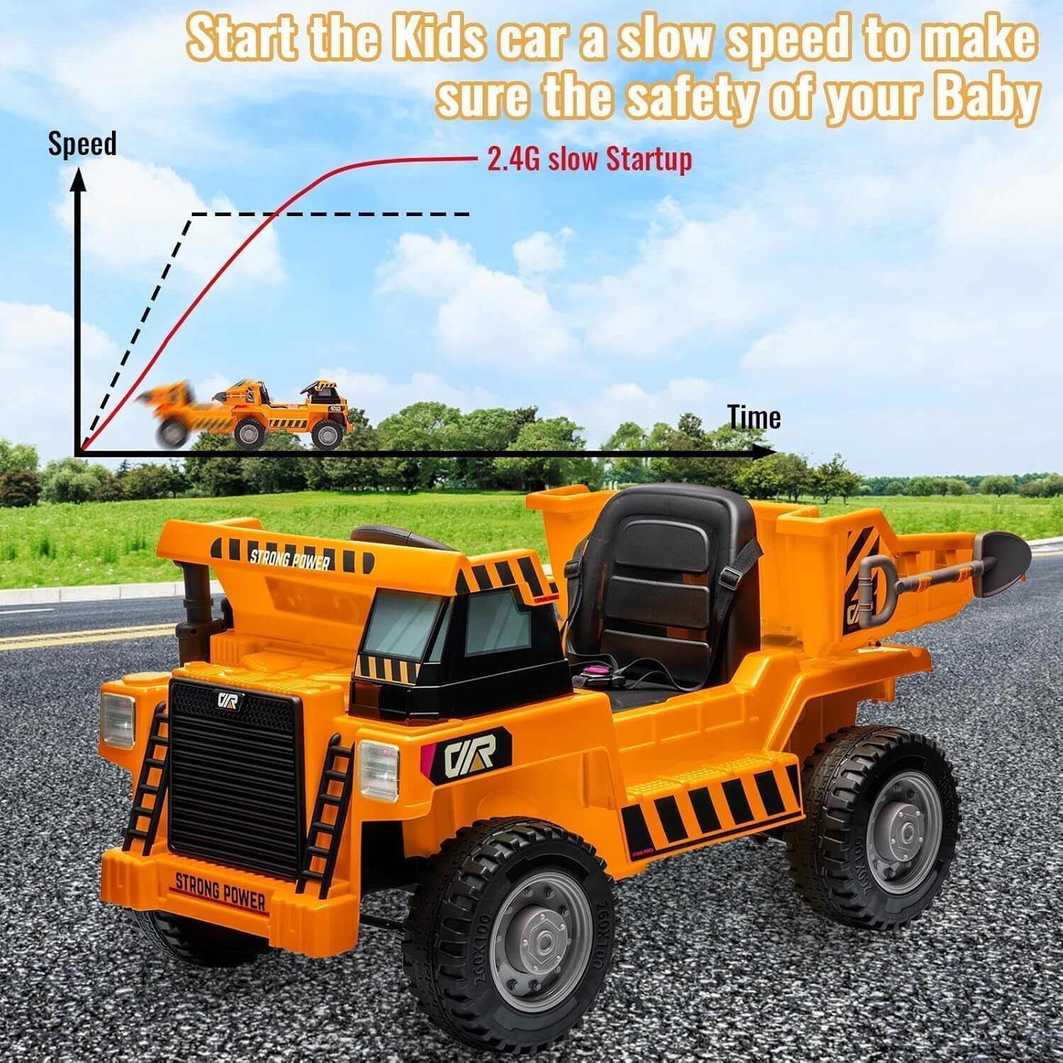 12V Ride-on Dump Truck, 4-Wheel Battery Powered Toy Cars With Electric Dump Bed