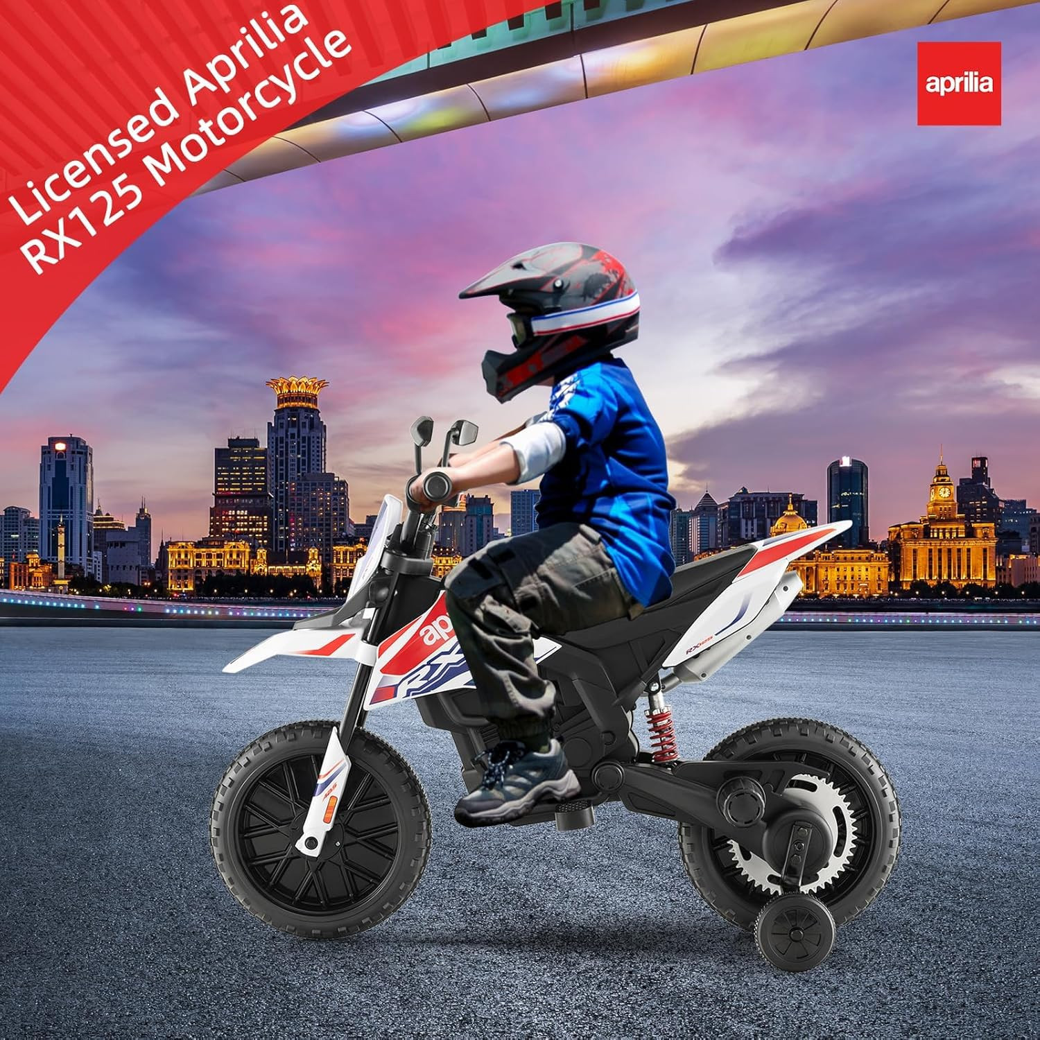 Kids Motorcycle 12V, Licensed Aprilia RX125 Ride-On Motorbike for Toddlers with