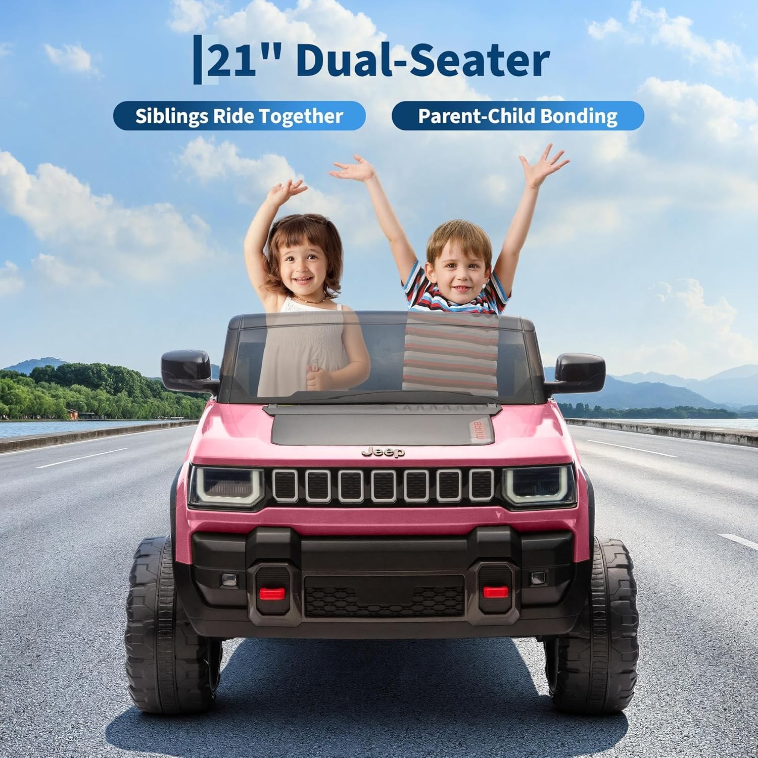 Garvee 24V Kids Ride-On Truck 2-Seater 4WD Remote Music LED for Ages 3-8 Pink