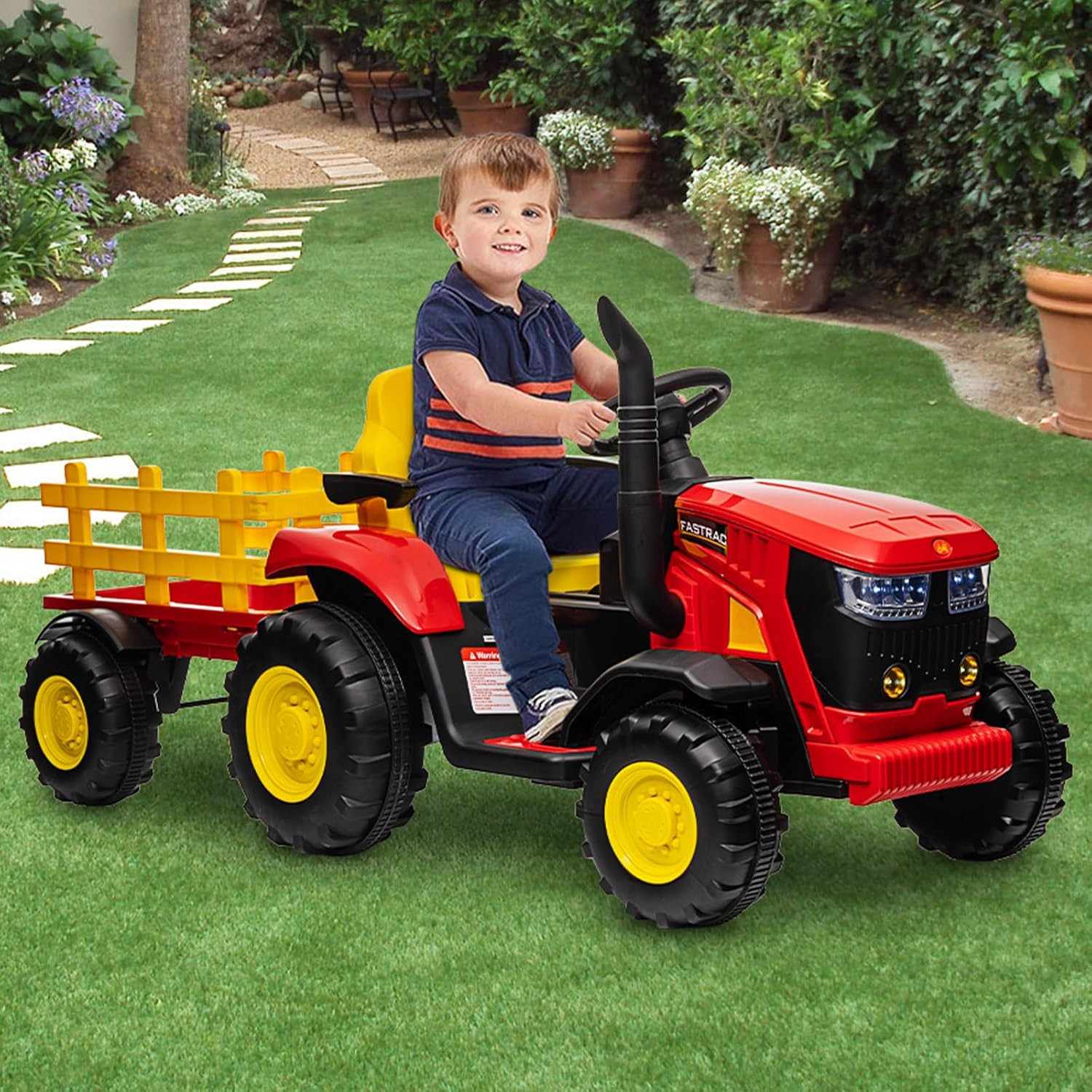 12V Battery Powered Kids Ride on Tractor with Remote Control – 35W Dual Motors,