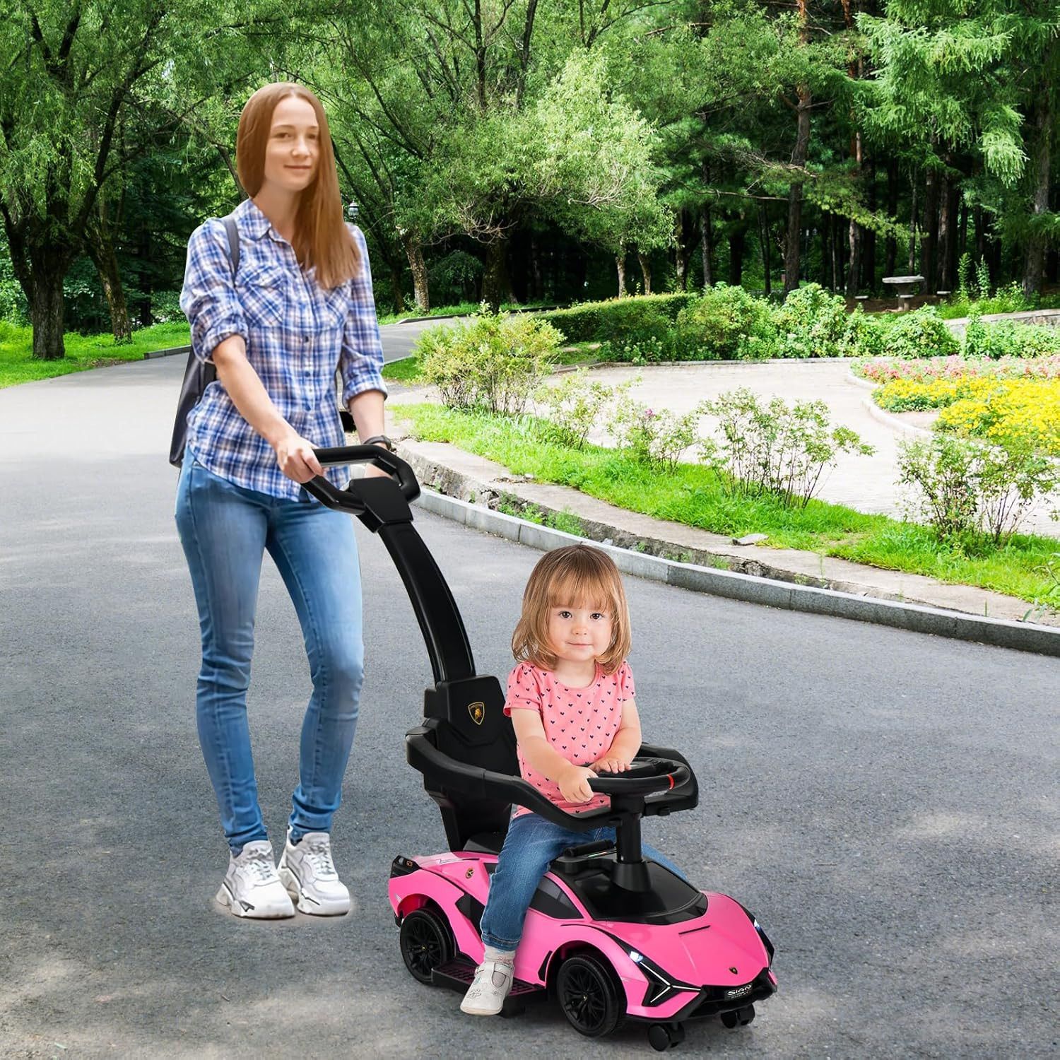 3 in 1 Ride on Push Car, Licensed Lamborghini SIAN Baby Sliding with Parent Cont