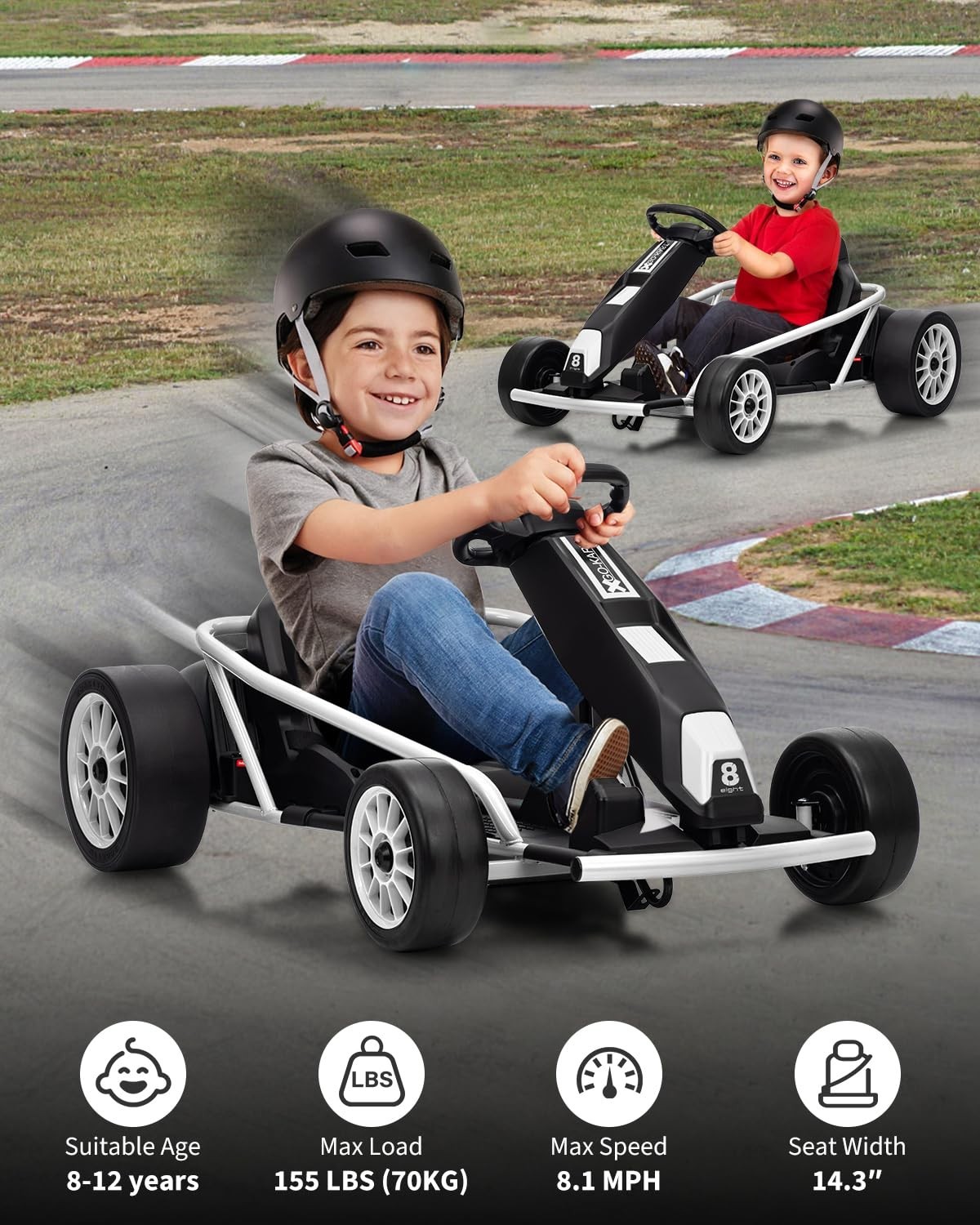 24V Go Kart for Kids High Speed Drifting Outdoor Ride On Toy for Teens W/ Music