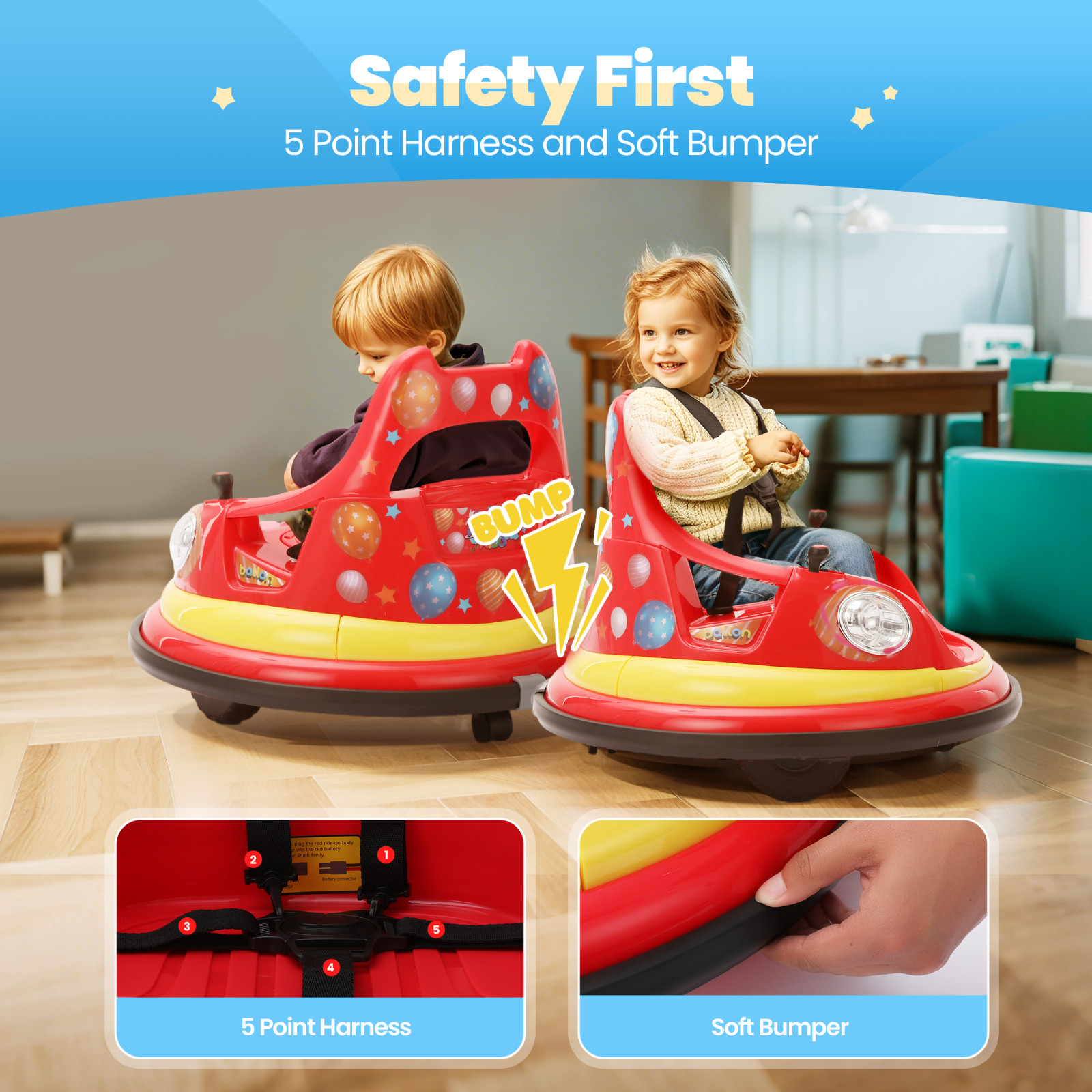 12V Electric Bumper Car for Ages 1.5-6 Years with Remote Control DIY Stickers