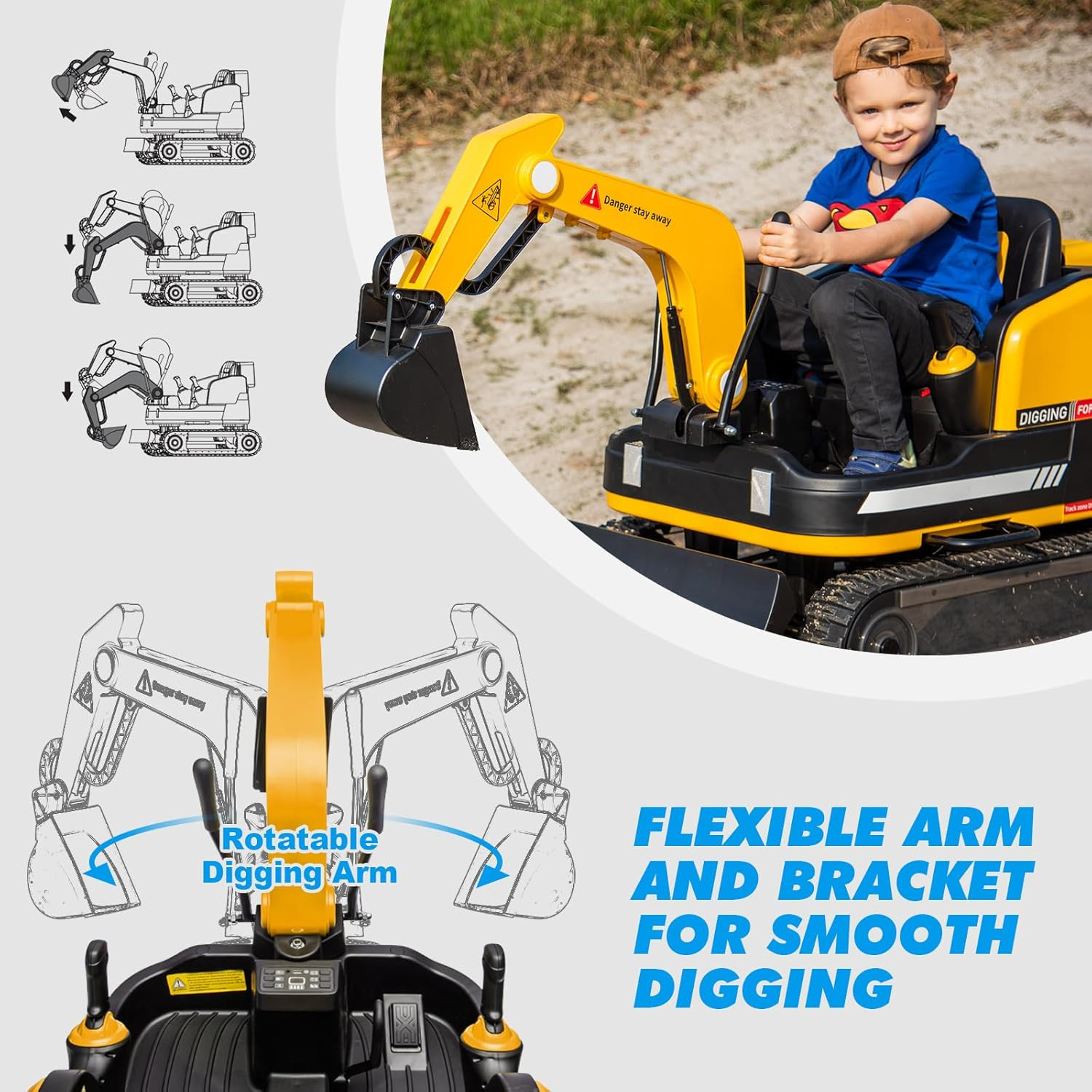 360 Degree Rotating Ride on Excavator and Bulldozer,12V12Ah Battery Powered Ride