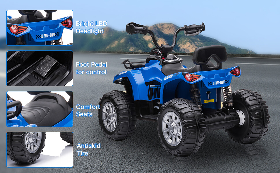 12V Kids Ride-On Electric ATV 4-Wheeler Quad Car Electric Toy W/ MP3 Headlights
