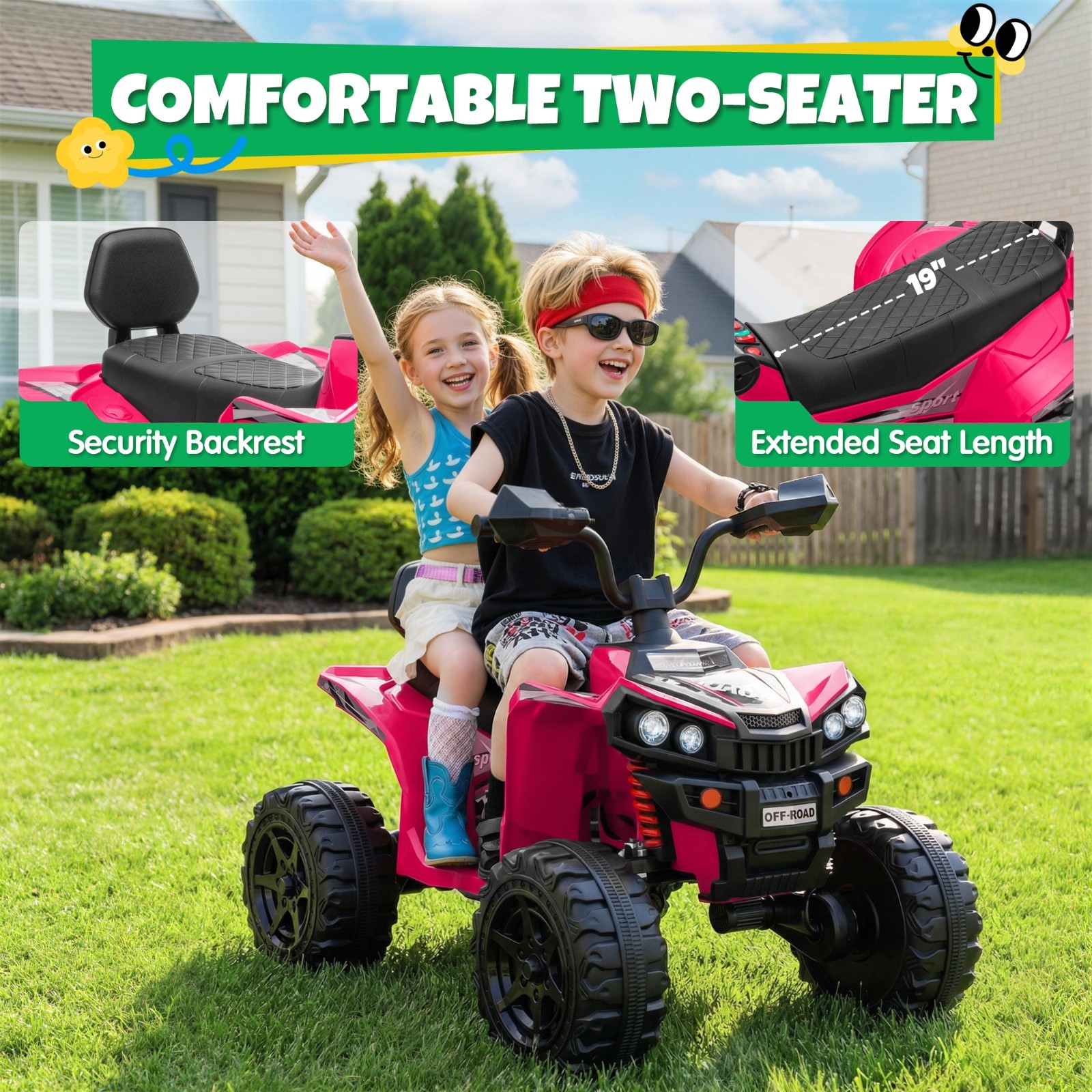 Joyracer 24V 4×4 2-Seater 4-Wheeler, 4 Motors, Shock Absorbers, Deep Tread Tires