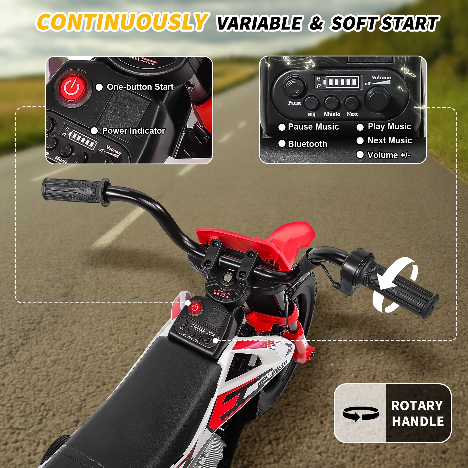 12V Kids Ride on Motorcycle w/ Twist Grip Throttle 2 Training Wheels Kids Gift-