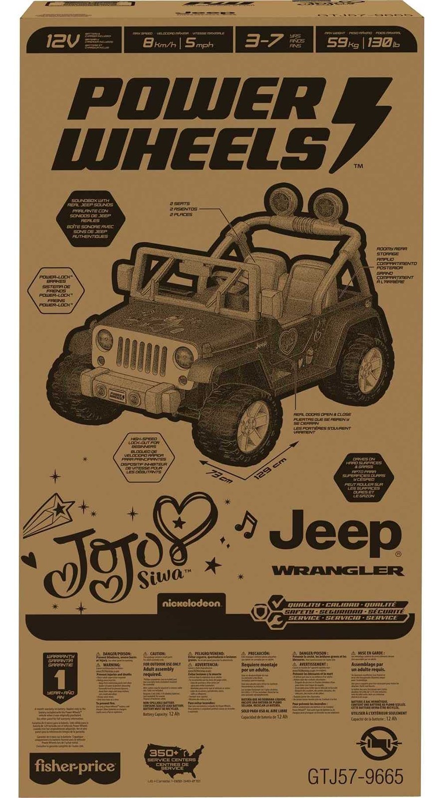 Power Wheels JoJo Siwa Jeep Wrangler 12V Battery-Powered Ride-on Vehicle for Pre