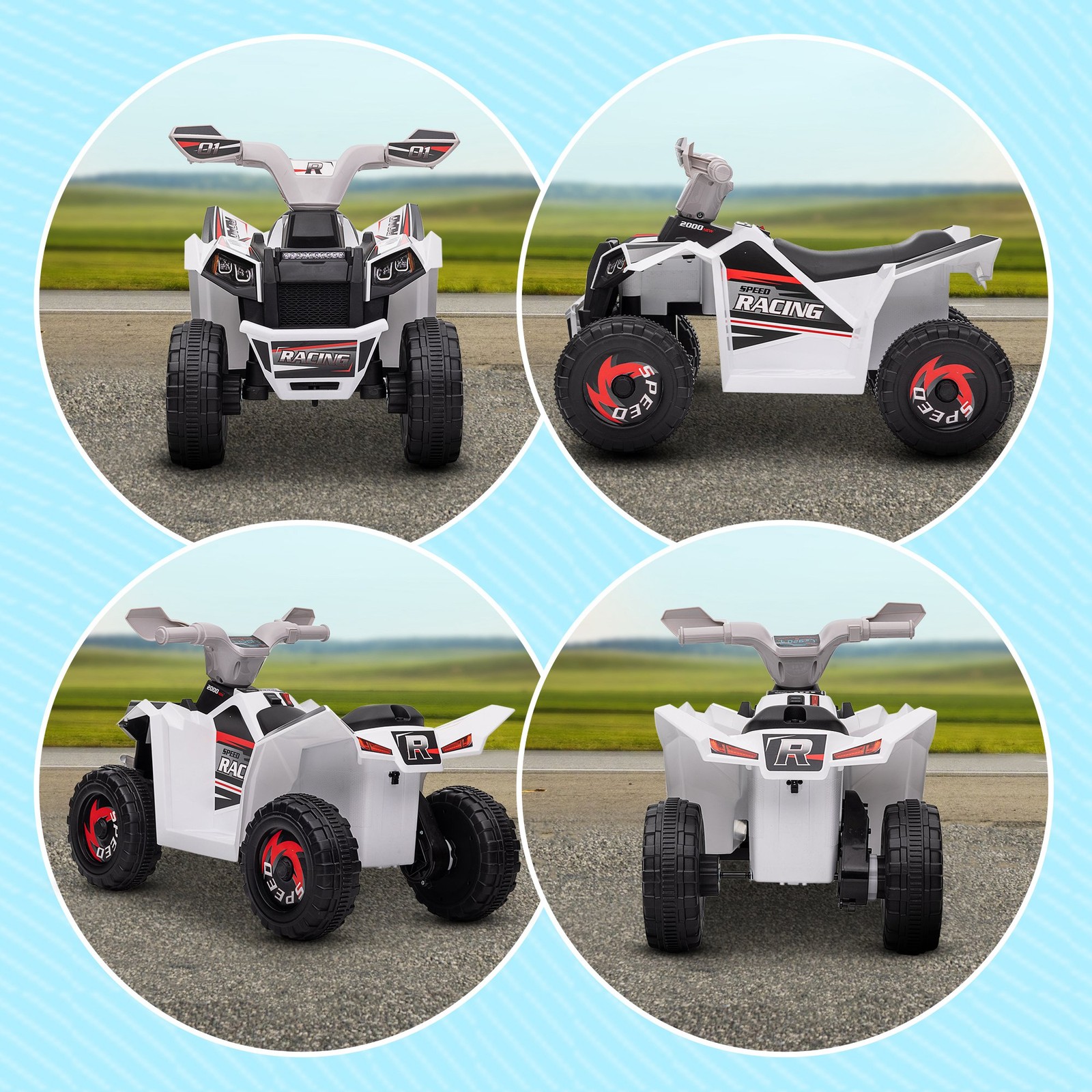 Kids ATV Quad Car, 6V Four-Wheeler w/ Forward Backward, White