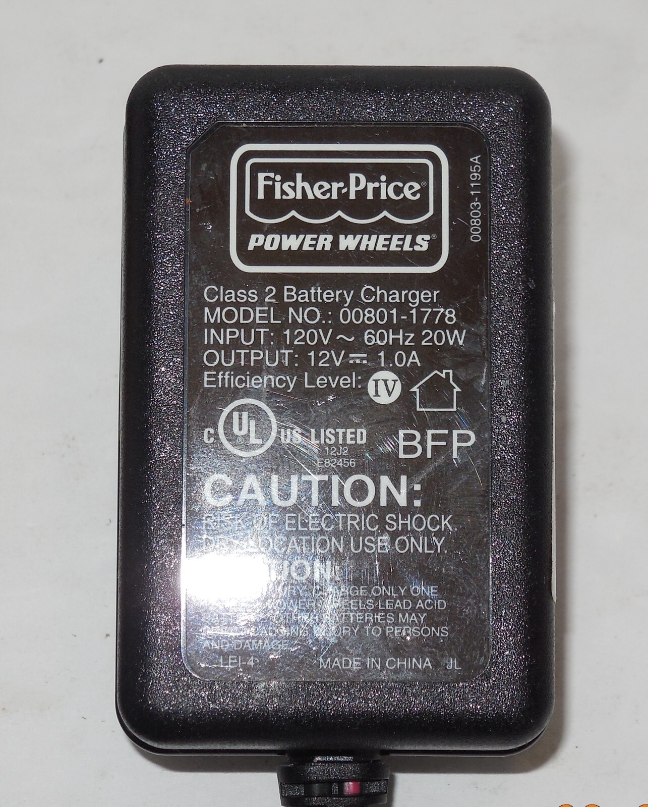 FISHER PRICE POWER WHEELS OEM Charging Cord Model 00801-1778 12 V