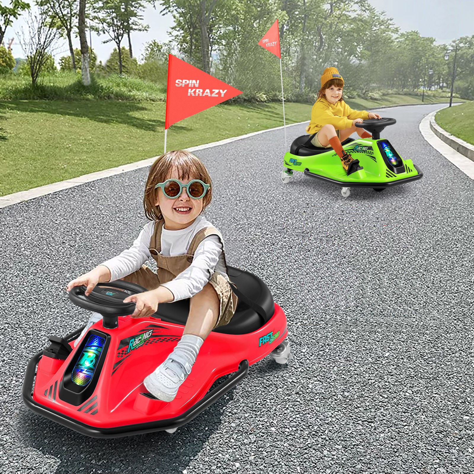 Red 24V Powered Kids Electric Drift Go Kart Ride On Car with Music,USB,Bluetooth