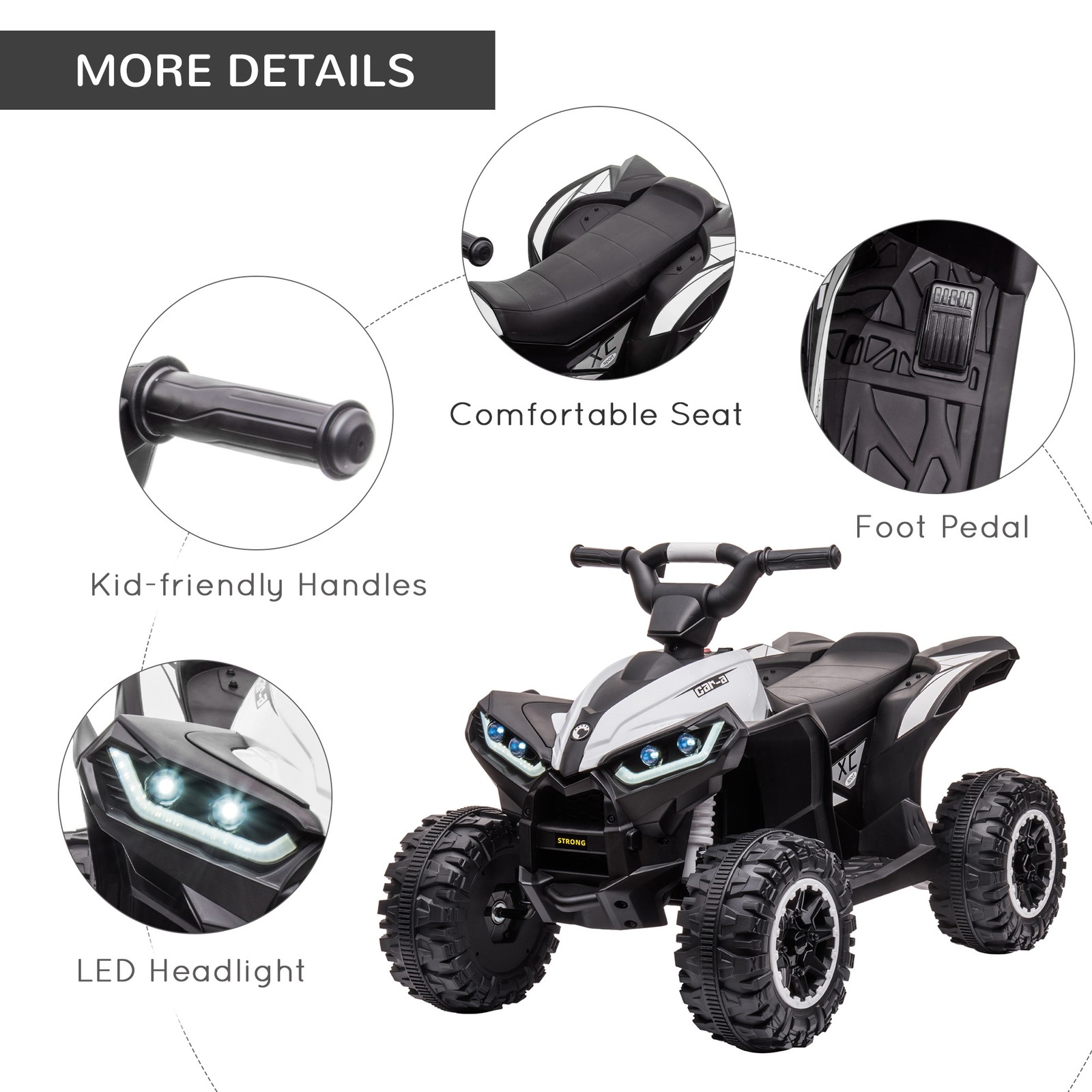 12V Kids ATV Quad Car with Forward & Backward Function, White