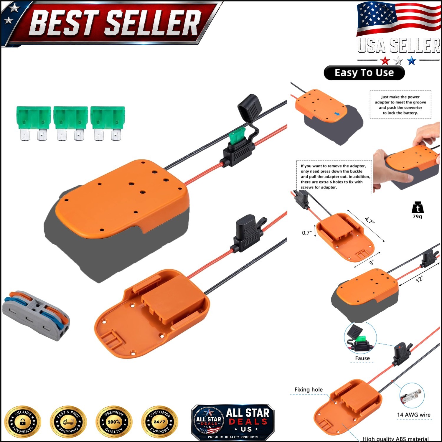 Durable Power Wheels 18V Battery Adapter with Short Circuit Protection & Fuses