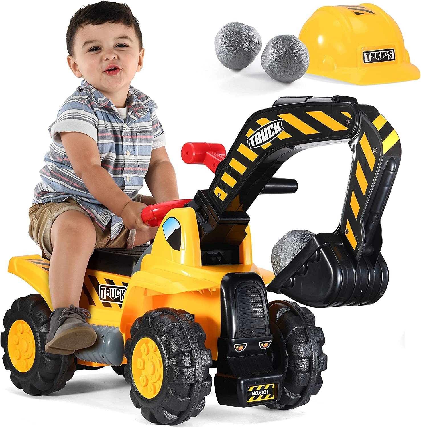 Kids Ride On Toys – Toddler Ride On with Helmet And Rocks Electric Excavator Toy