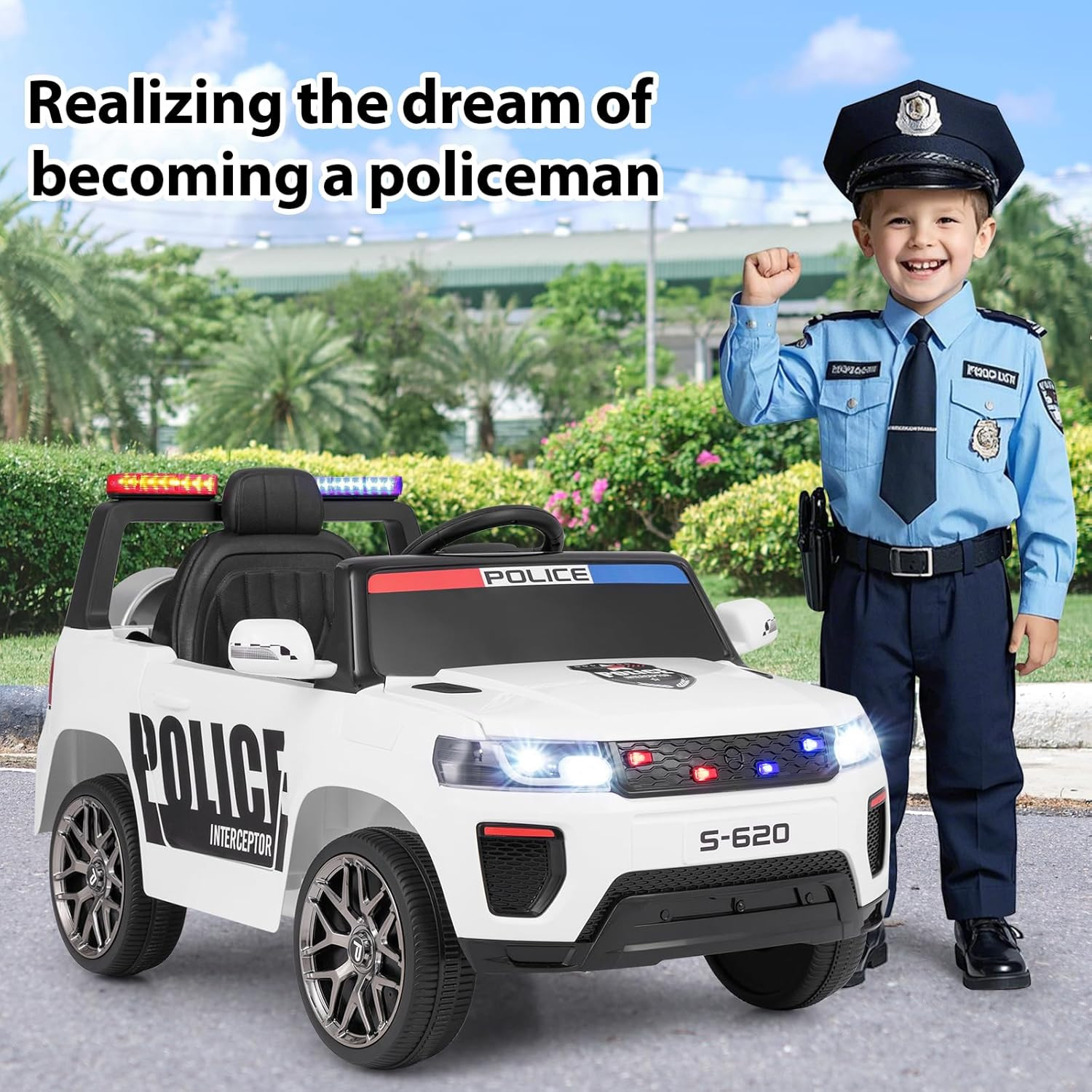 Ride on Police Car, 12V Kids Battery Powered Electric Vehicle with Siren, Flashi