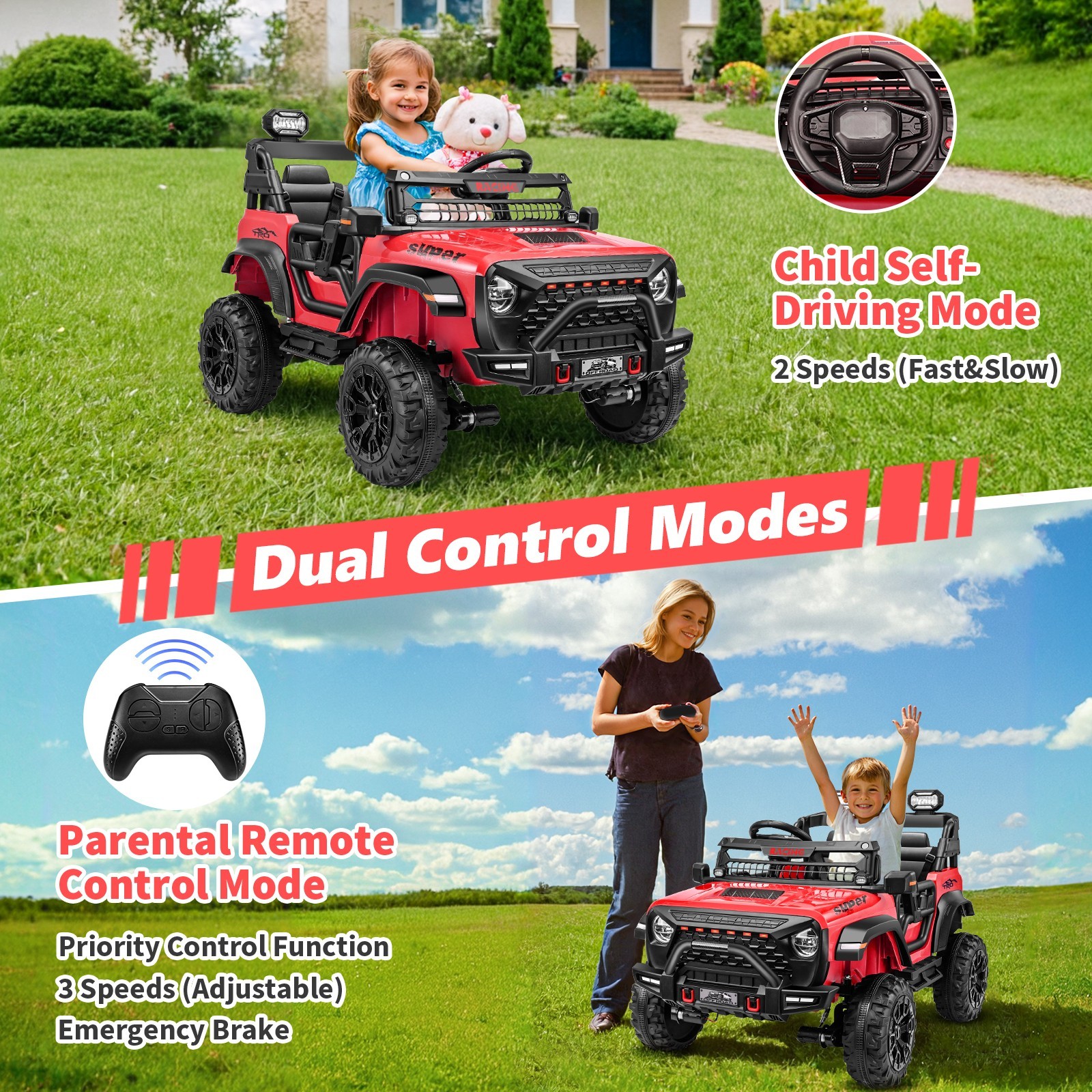 2 Seater Ride on Car 24V Electric Car with Remote Control 4WD Battery Powered US