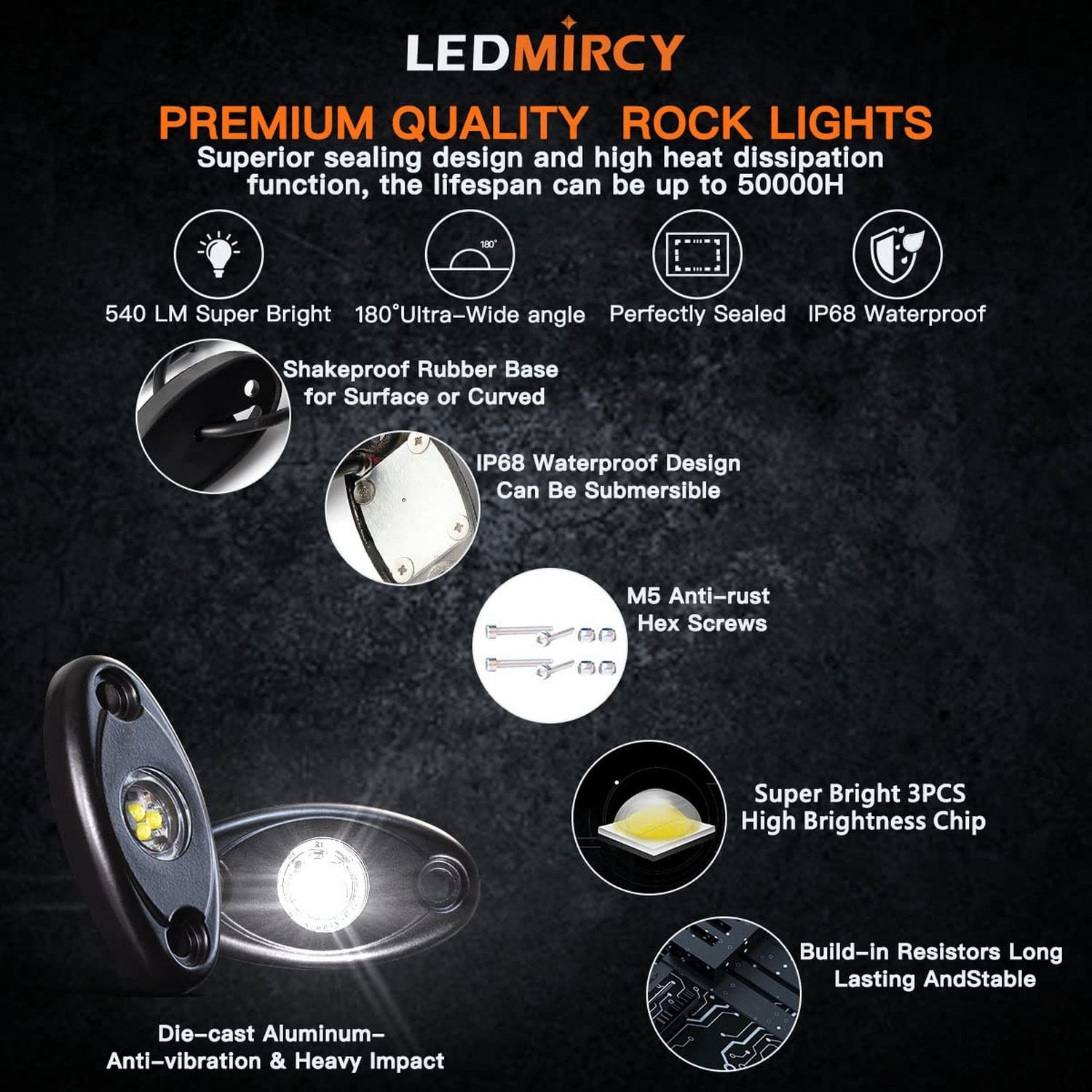 LEDMIRCY LED White Rock Lights 12PCS for Off Road Truck ATV SUV RZR Auto Car …