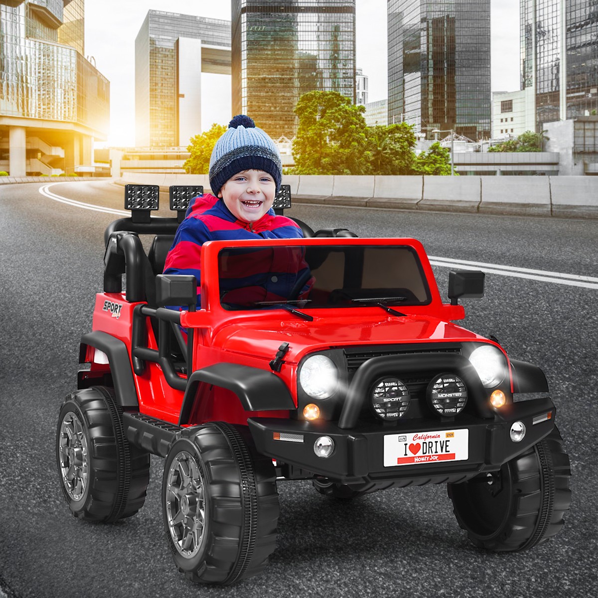 HoneyJoy 12V Kids Ride On Car 2 Seater Truck RC Electric Vehicle w/Storage Red
