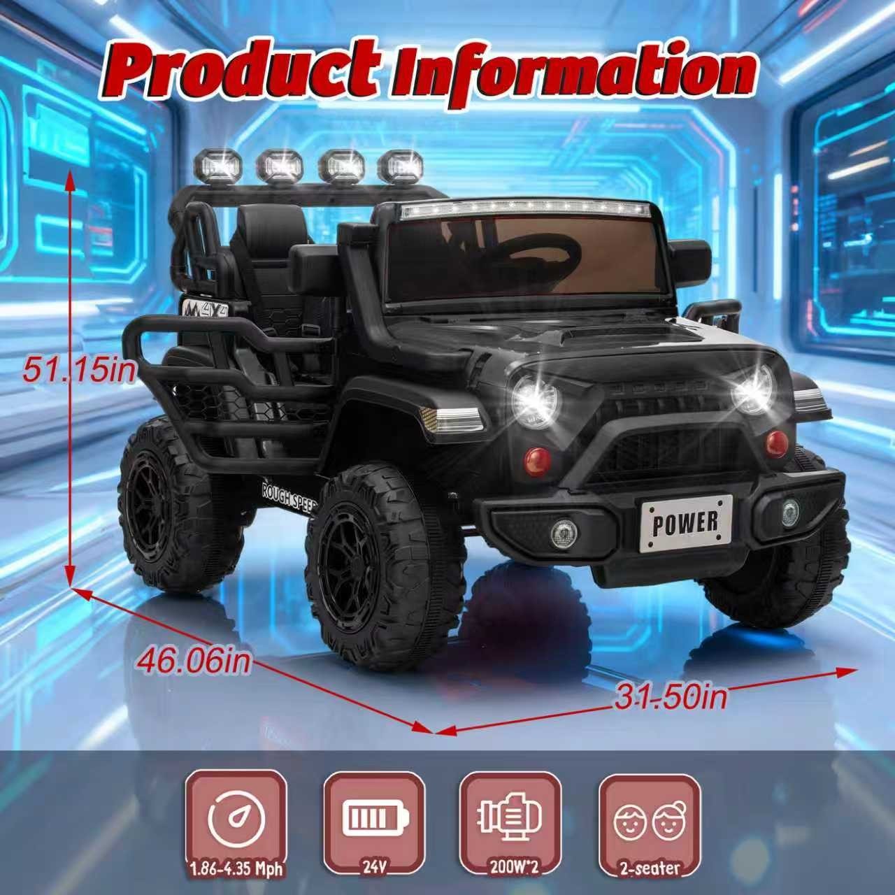24V 2 Seater Electric Car Ride on Truck for Kids w/Remote,Power Wheels Jeep,Blac