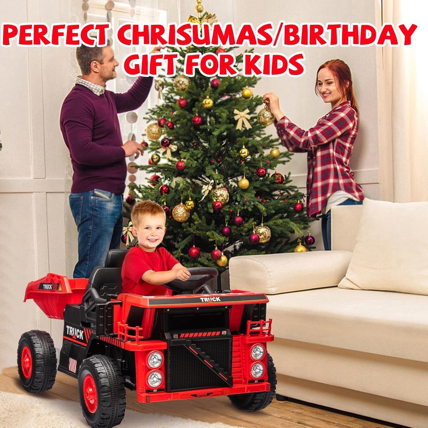 12V Kids Ride On Dump Truck, Electric Construction Vehicle With Remote Control