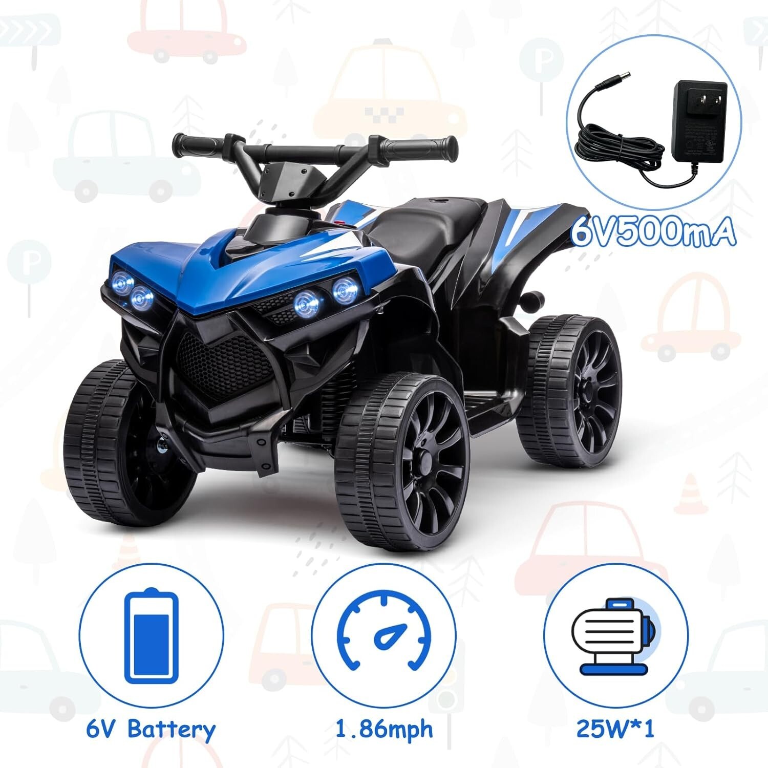 Kids Ride On Electric ATV Off-Road Quad Car 6V Battery Powered 55 LBS Load Blue