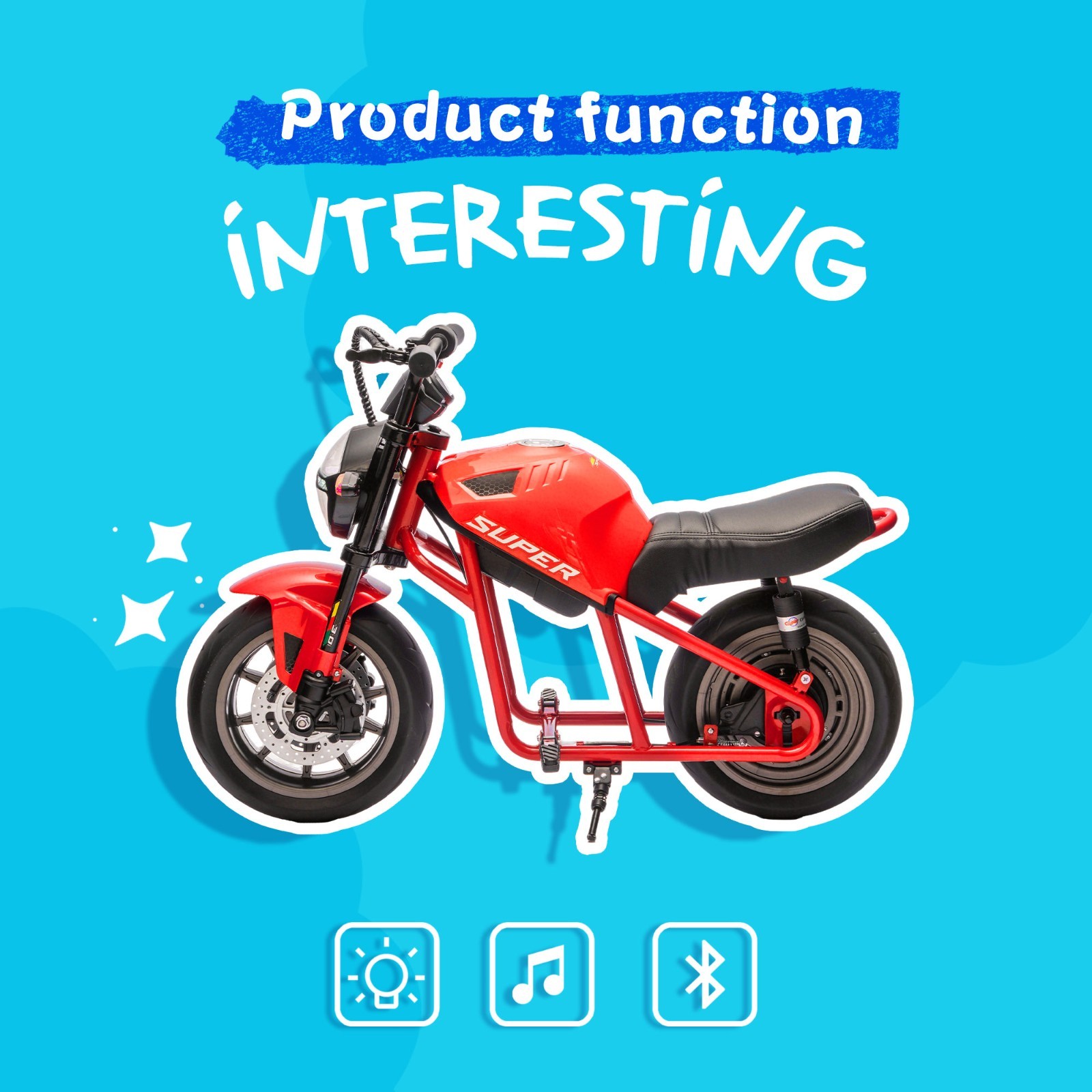 24V Kids Electric Motorcycle w/14in EVA Wheels, 300W Motor for Kids 6+,Red