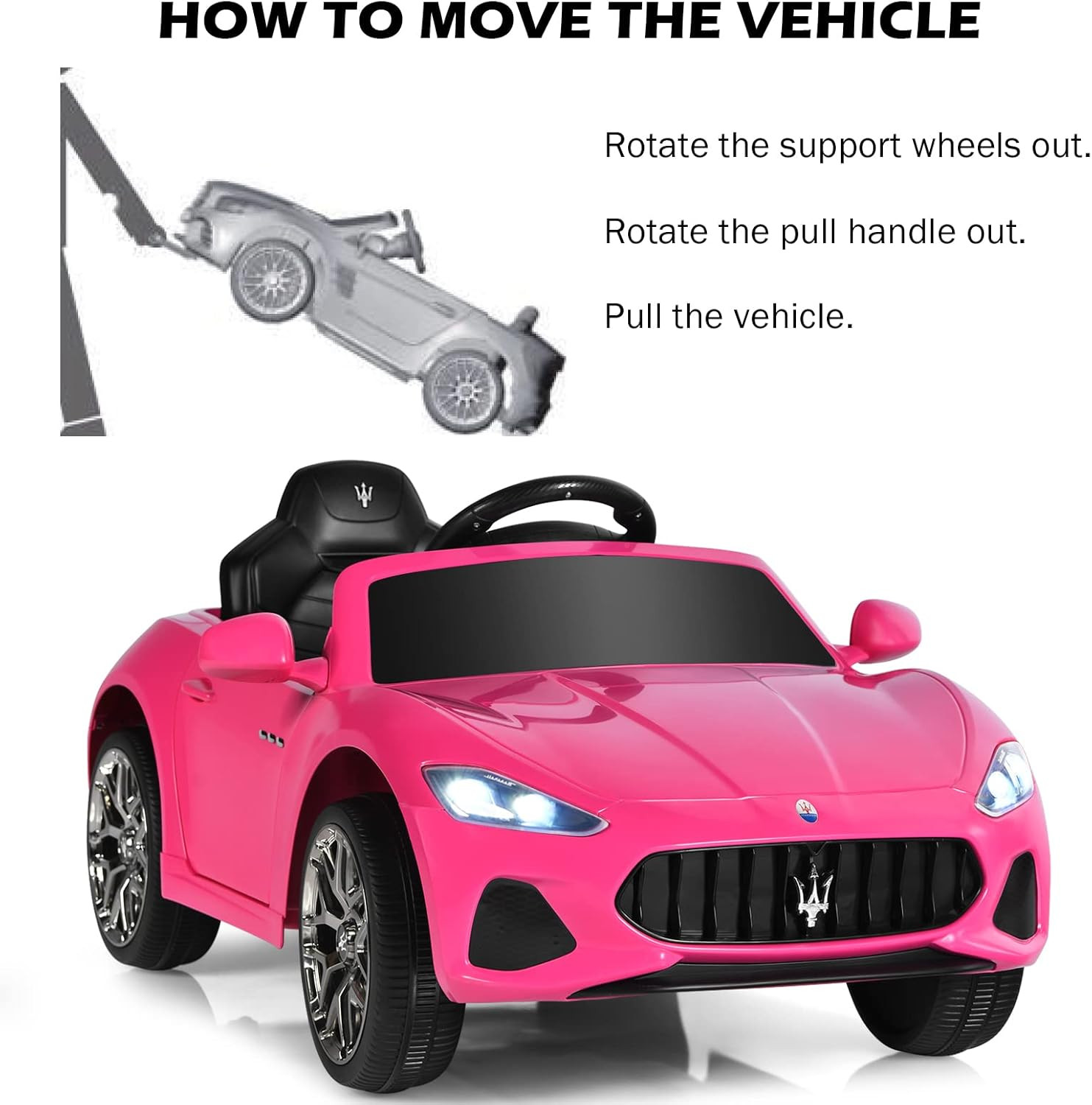 12V Kids Ride on Car, Pink Licensed Maserati Gran Cabrio Electric Vehicle with R