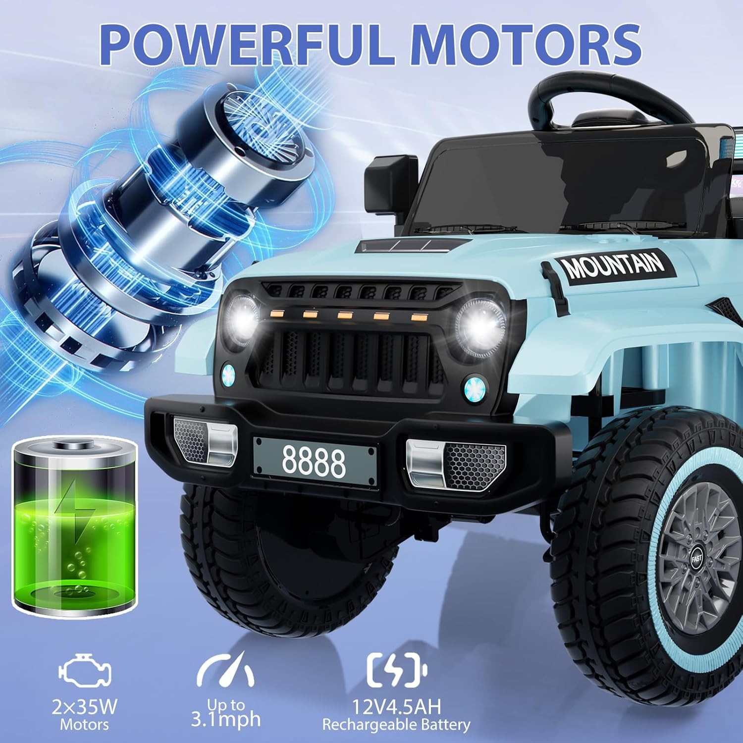 12V Kids Electric Ride-On Truck Car – 3 Speed, MP3, LED Lights, 66 lb Capacity