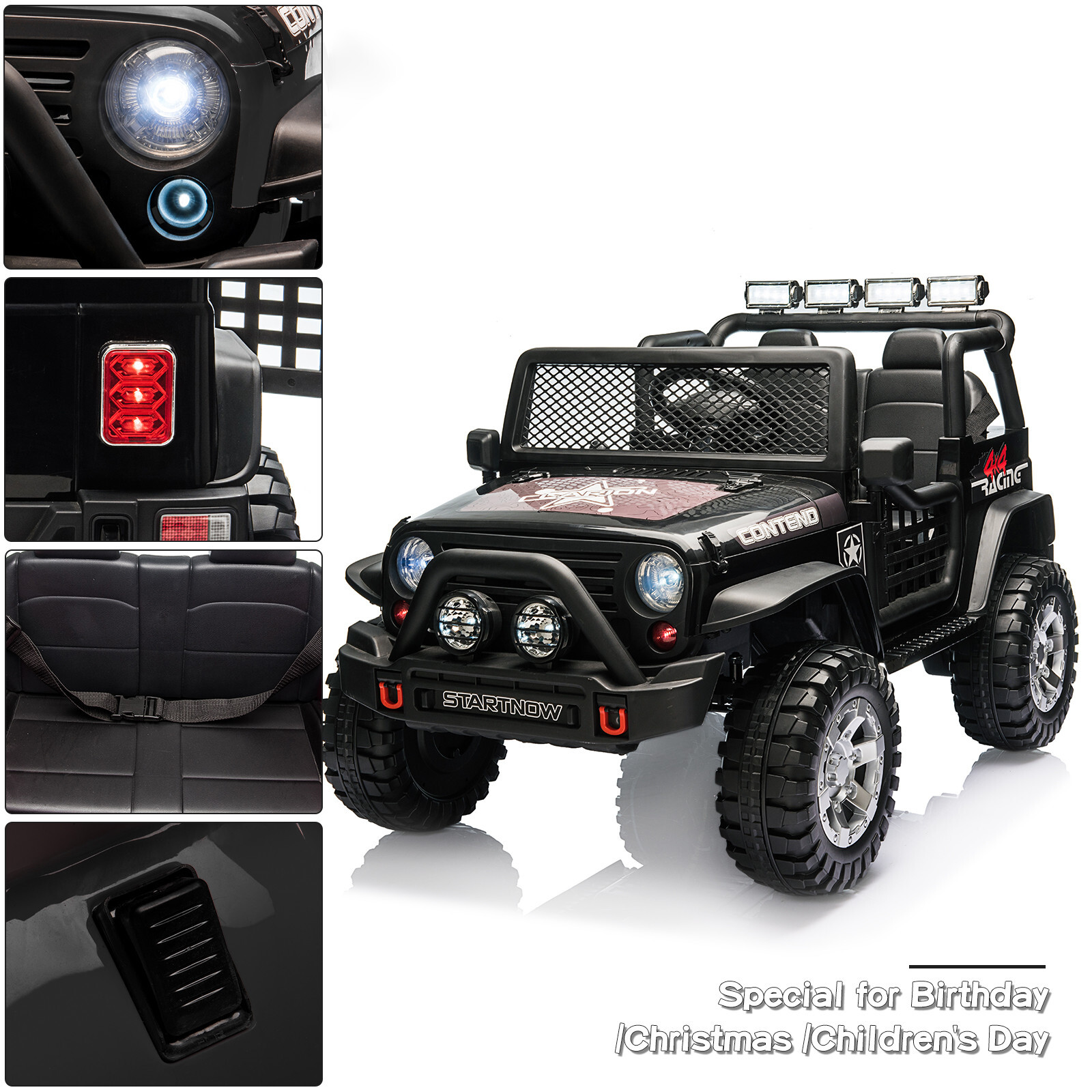 2-Seater Kids Electric Car 12V Battery Powered Ride on Car Black with Remote