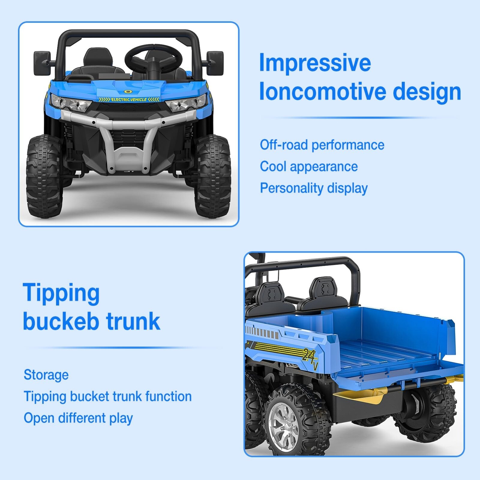 24V Kids Ride on Car Electric Dump Truck 4WD Power Wheels 2 Seater w/Remote MP3