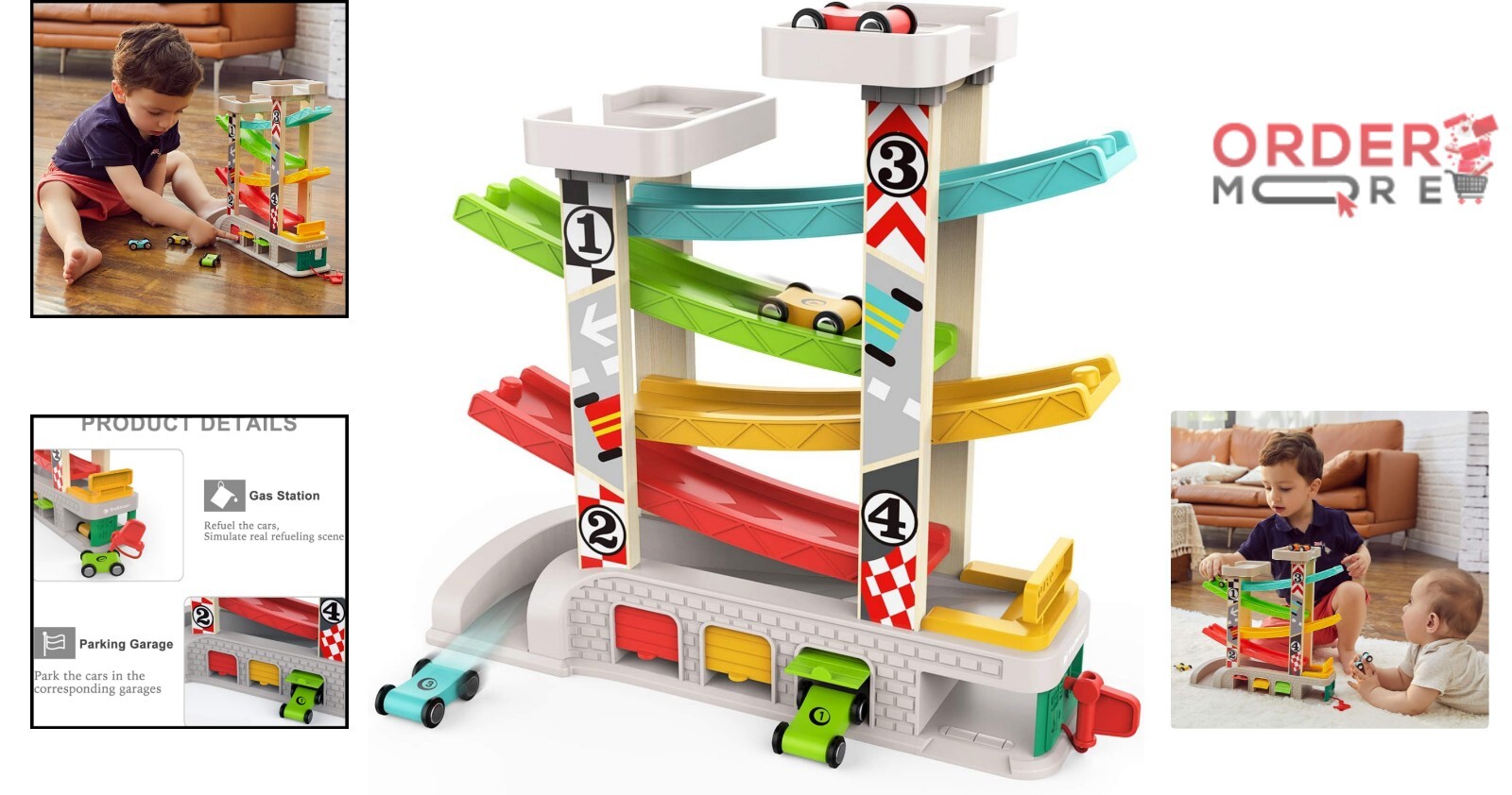 Interactive Toddler Race Track with 4 Wooden Cars – Ideal Gift for 1-3 Olds