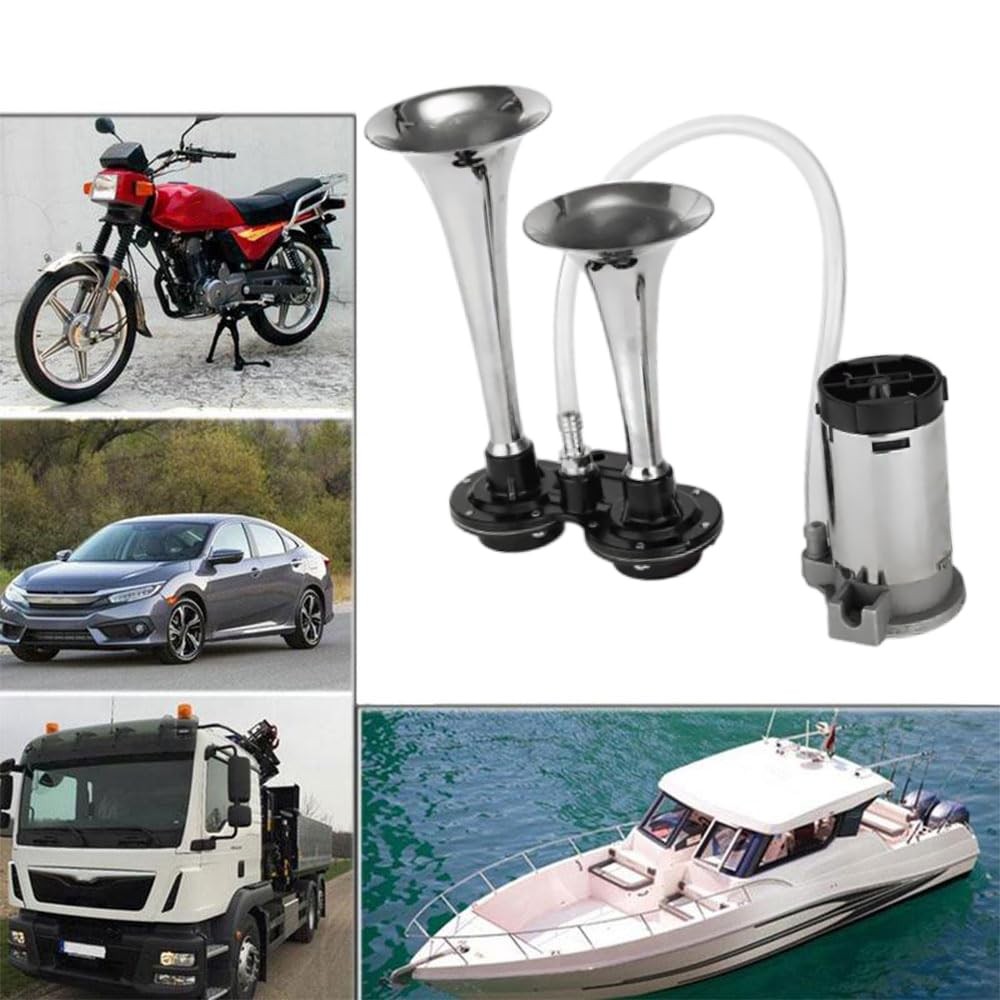 178DB 12V Double Tube Metal Car Horn Electric Auto Air Horn Super Loud Raging…