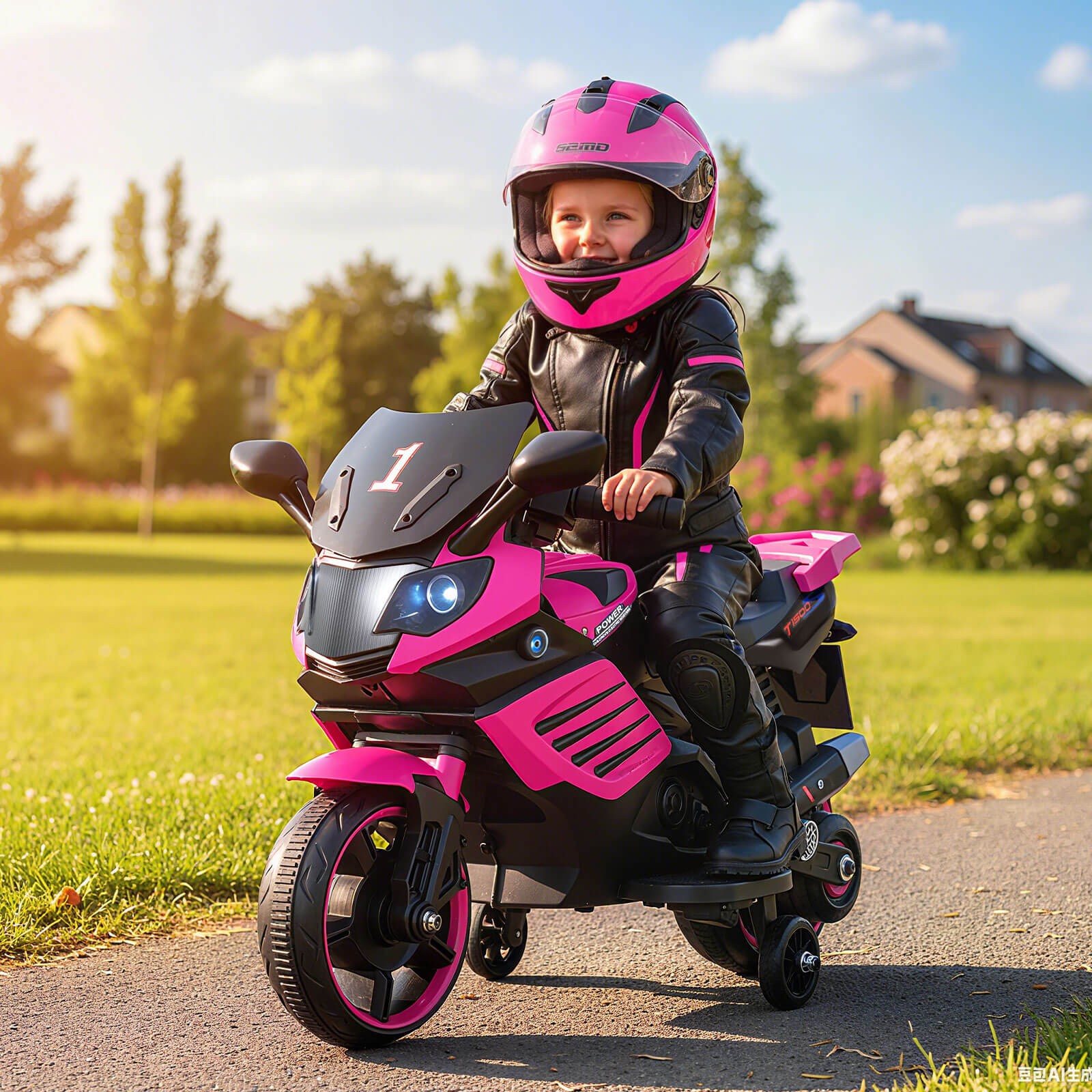 6V Kids Motorcycle w/Music, Horn, Detachable Training Wheels & LED Headlights