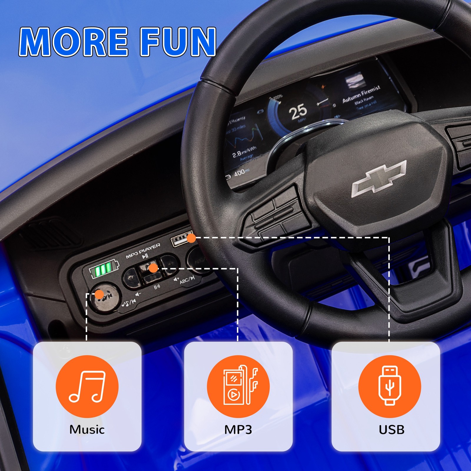 12V Chevrolet Silverado EV RST Licensed Kids Electric Car, Blue