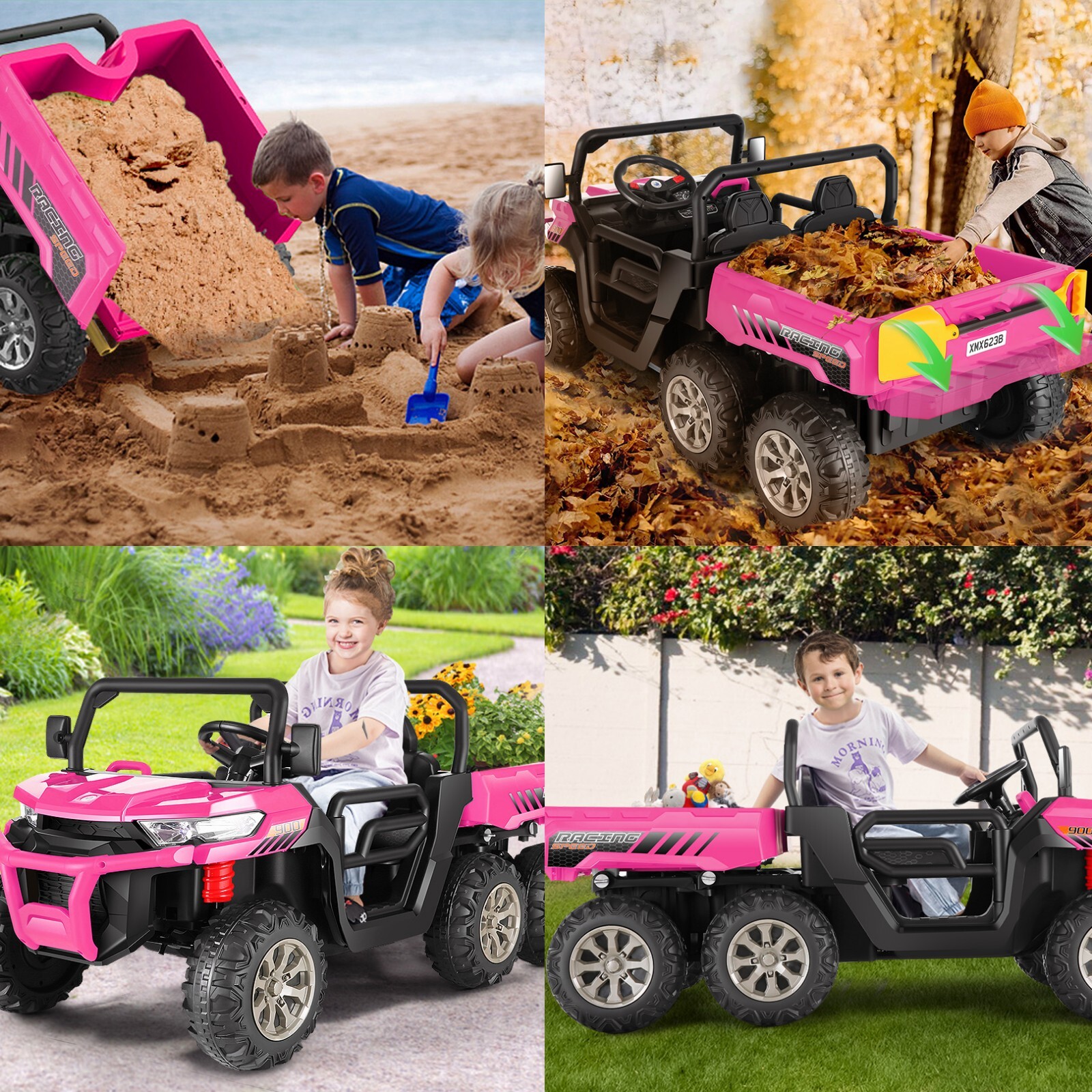 24V 4WD Kids Ride on Dump Truck with Remote Control, 2 Seater Electric Car Toy*