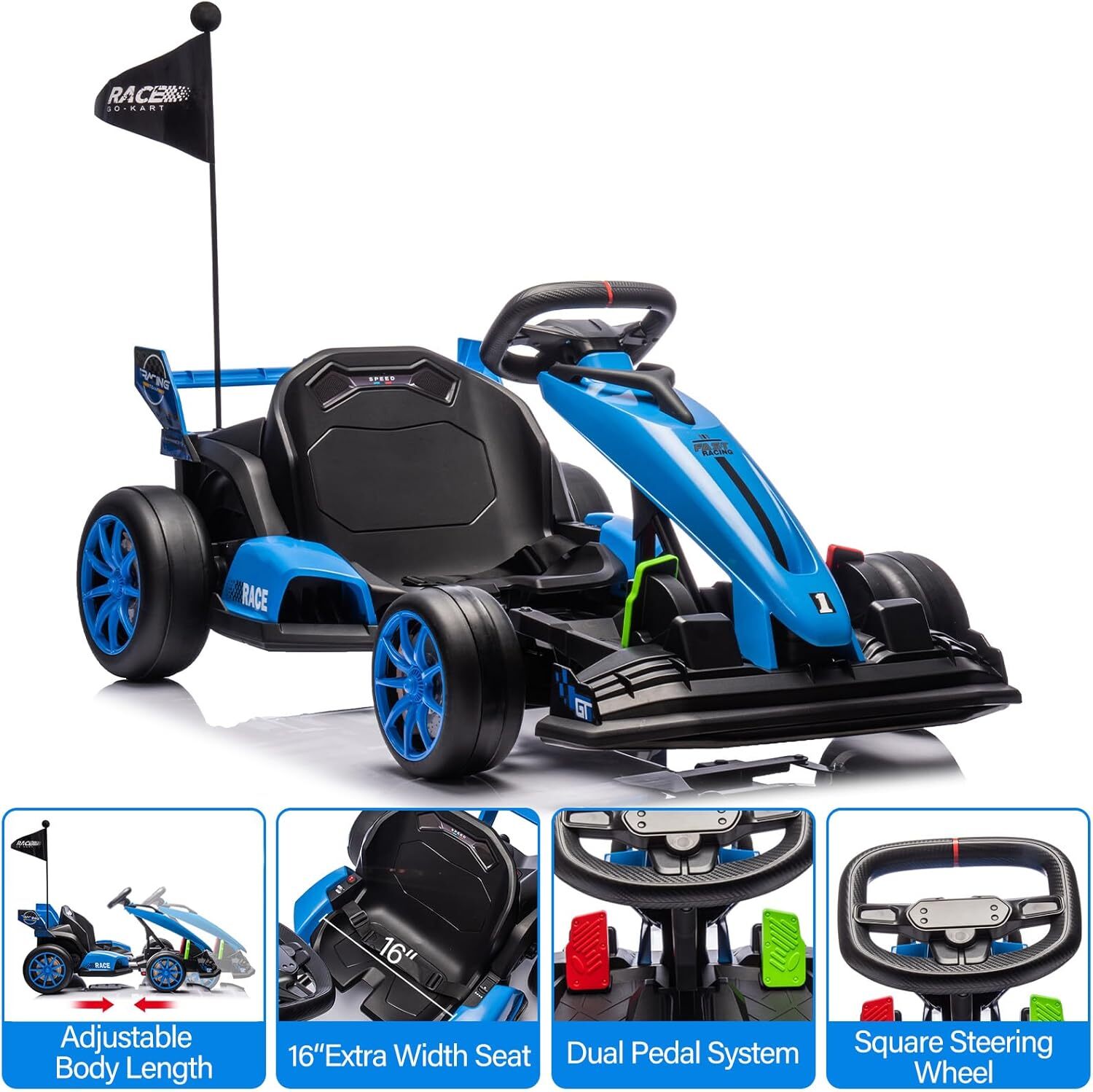 Electric Go Kart 24V 7Ah Drifting Racing Ride On Toy for Kids 6+ Max Load 135lbs