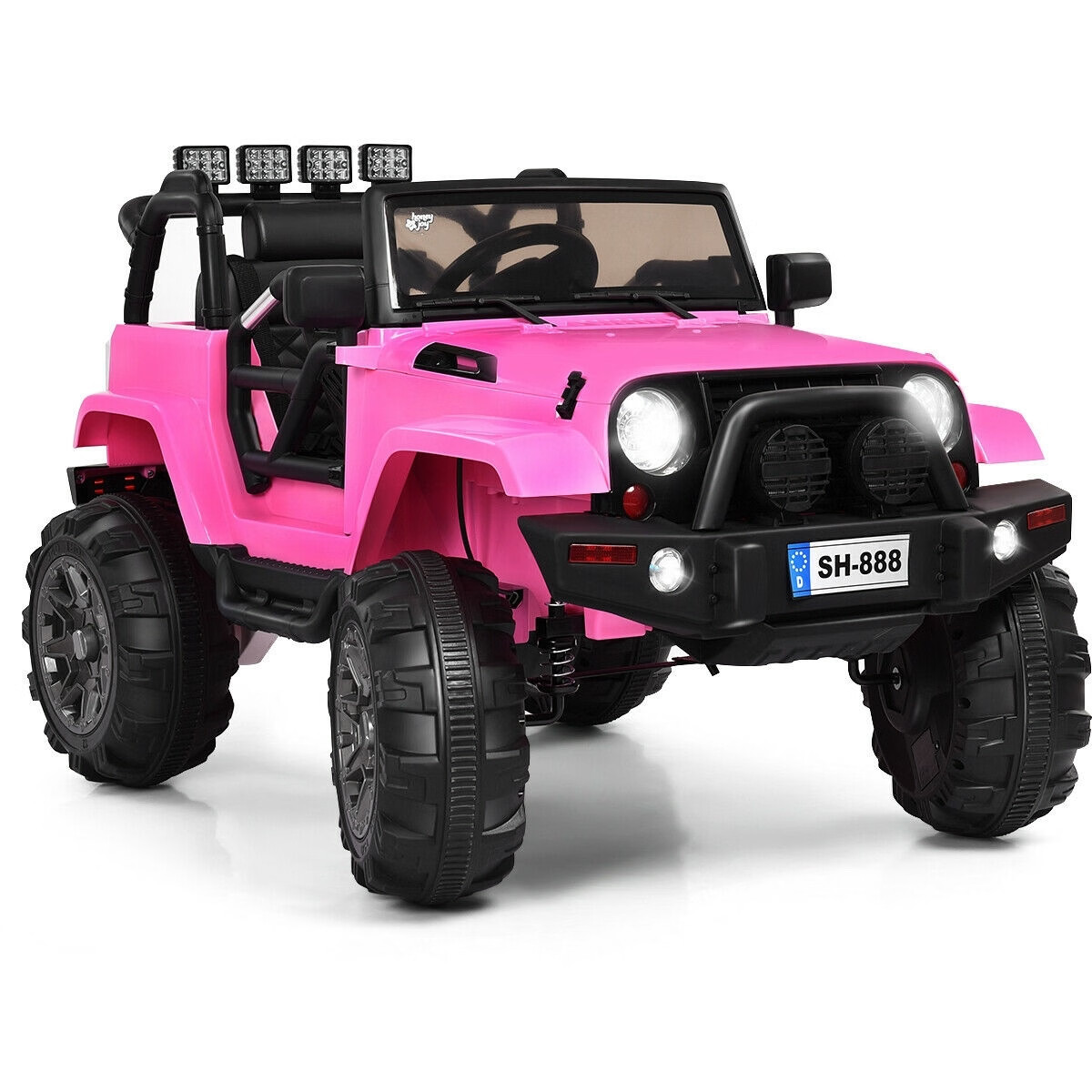 12V Kids Remote Control Riding Truck Car with LED Lights-Pink – Color: Pink