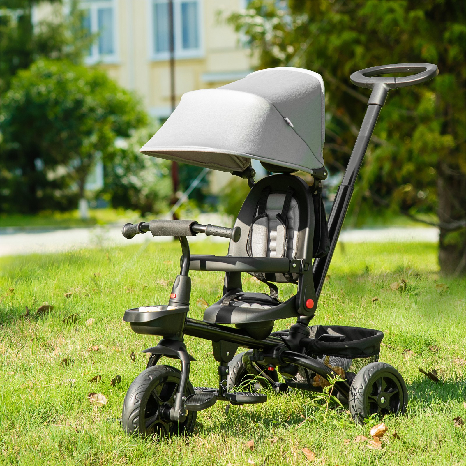 4 in 1 Adjustable Baby Tricycle w/ Removable Handle, Brake, Cover