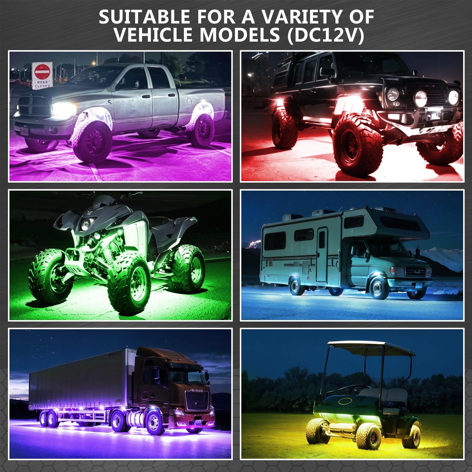 4 Pods Segmented Alloy RGB LED Rock Lights for ATV UTV Golf Cart SXS Trucks O…
