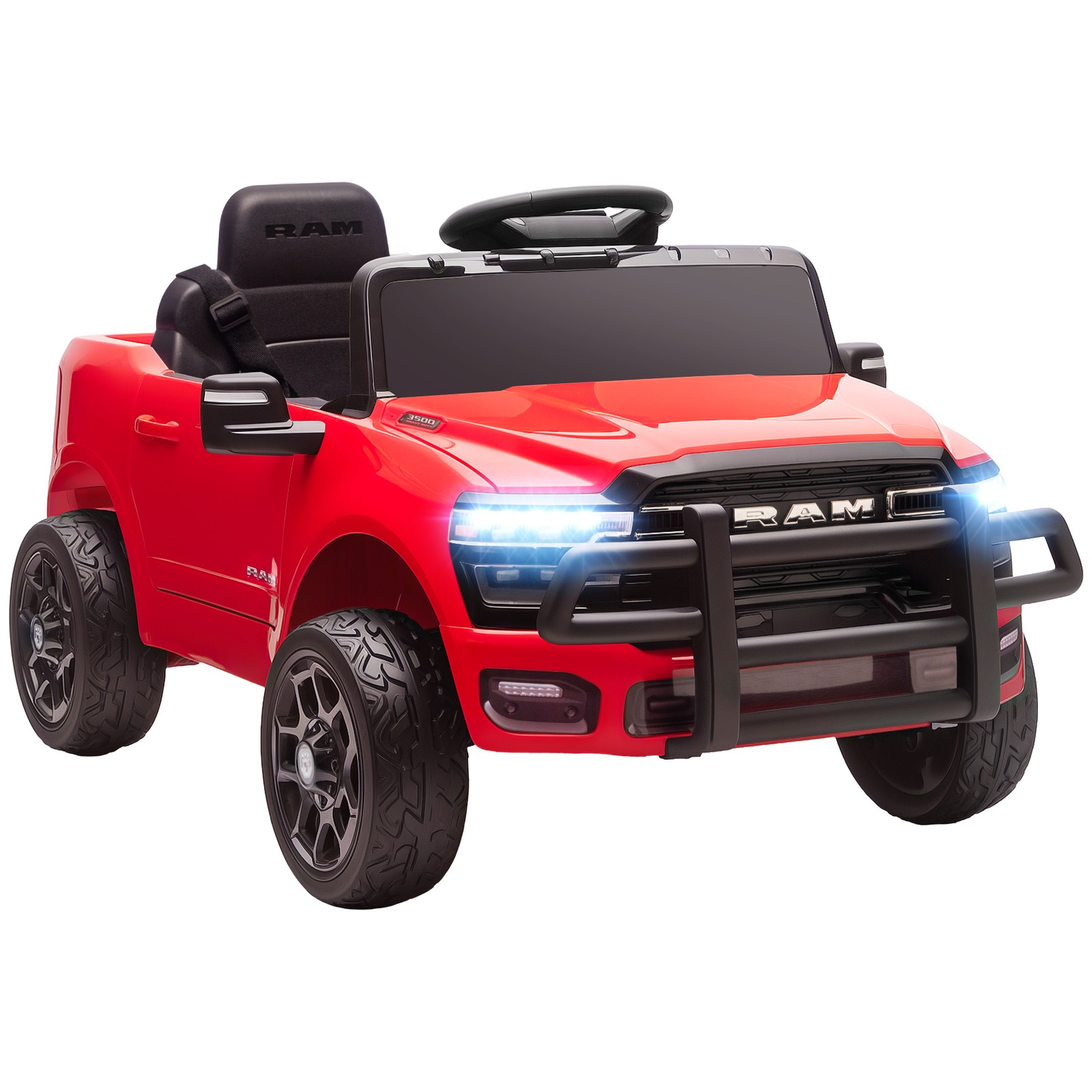 Qaba 12V Licensed Dodge RAM 3500 Kids Ride on Car with Dual Motors, Red