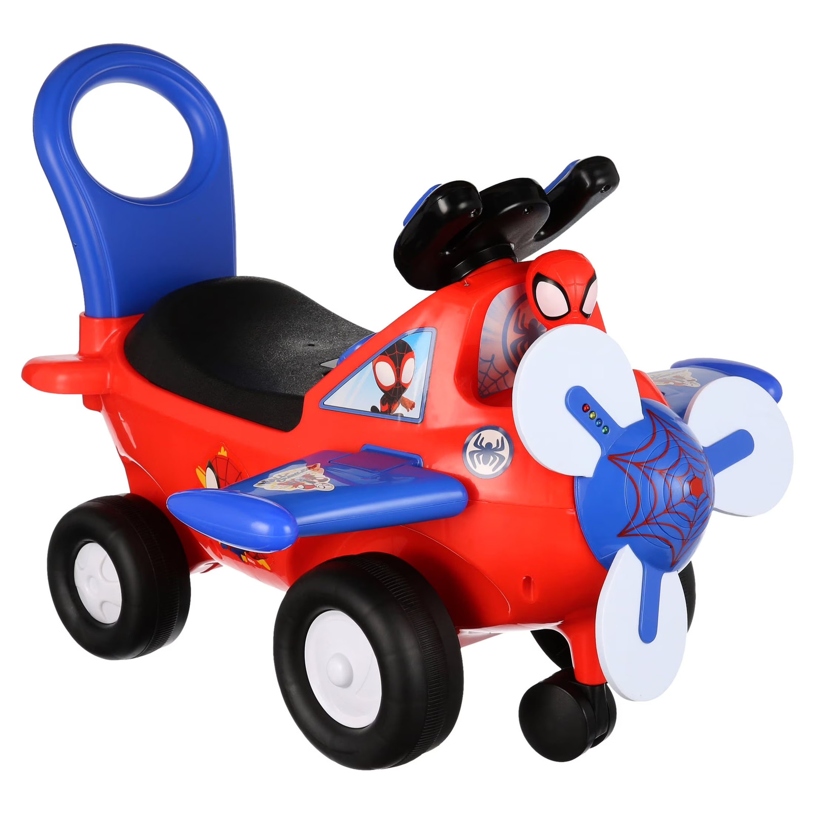 Kids Ride On Toy Car Spider-Man Airplane Sounds Light-Up Spinning Propeller