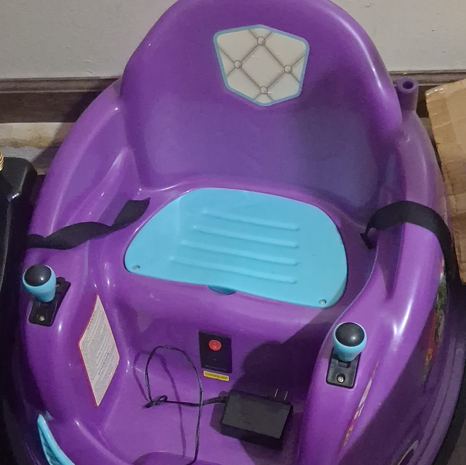 Purple Battery Operated Ride-On Bumper Car with Charger, Seat Belts, Ages 3-7