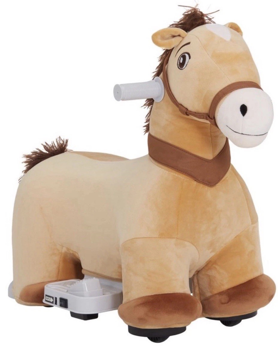 NEW 6V Electric Ride on Horse with Music Forward, PU Wheels, Brown