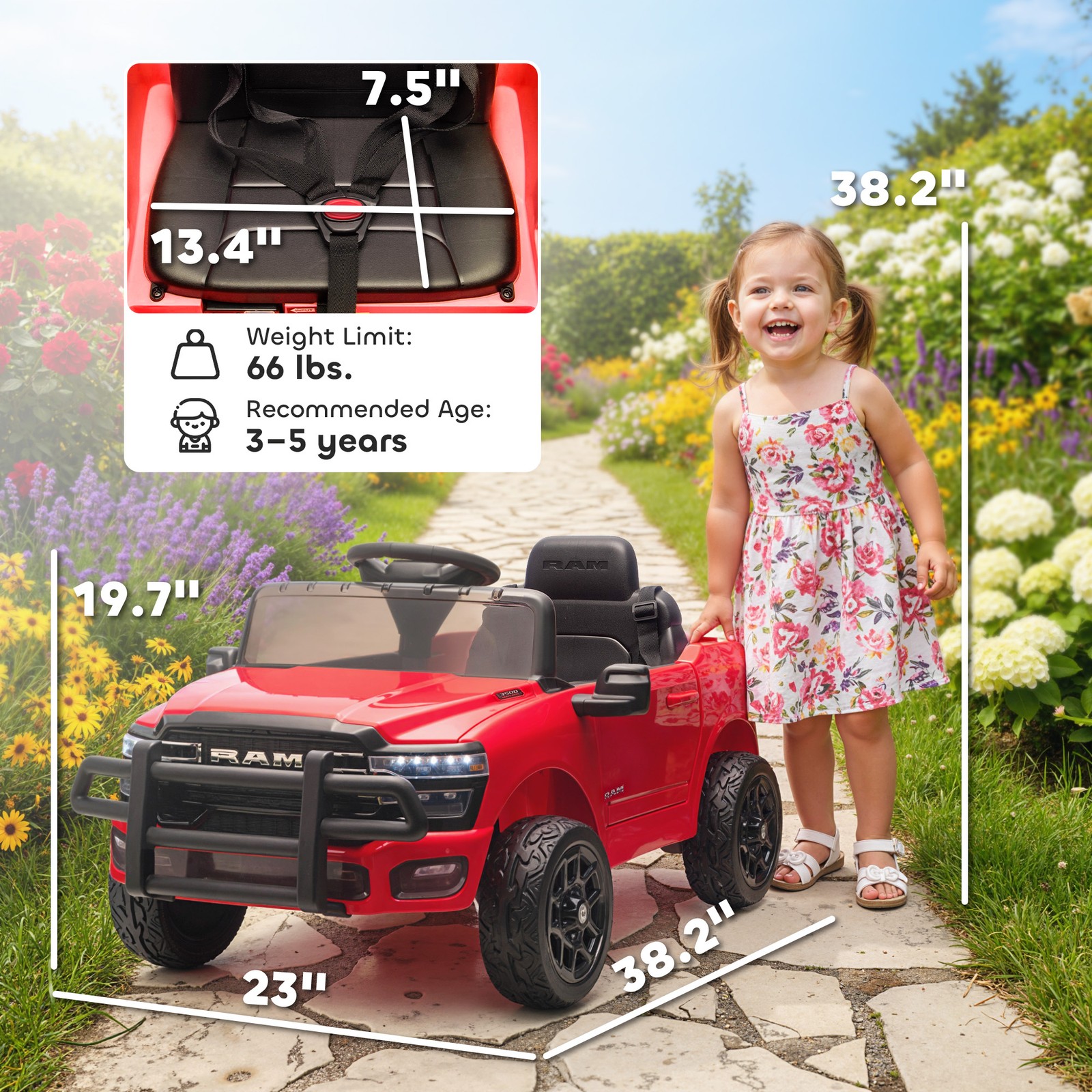Qaba 12V Licensed Dodge RAM 3500 Kids Ride on Car with Dual Motors, Red