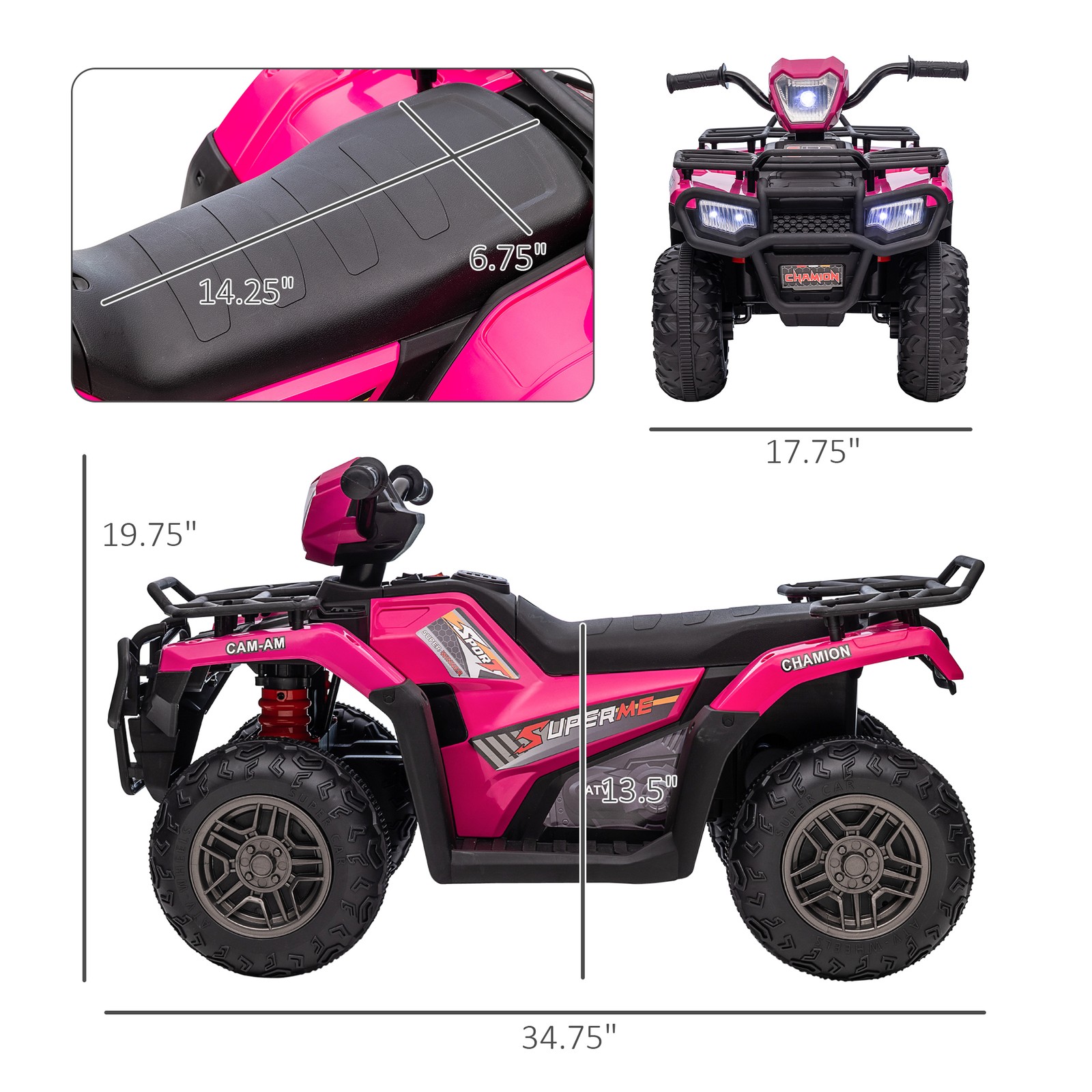12V Kids ATV Battery-Operated, Kids 4 Wheeler, Ages 3-5, Pink