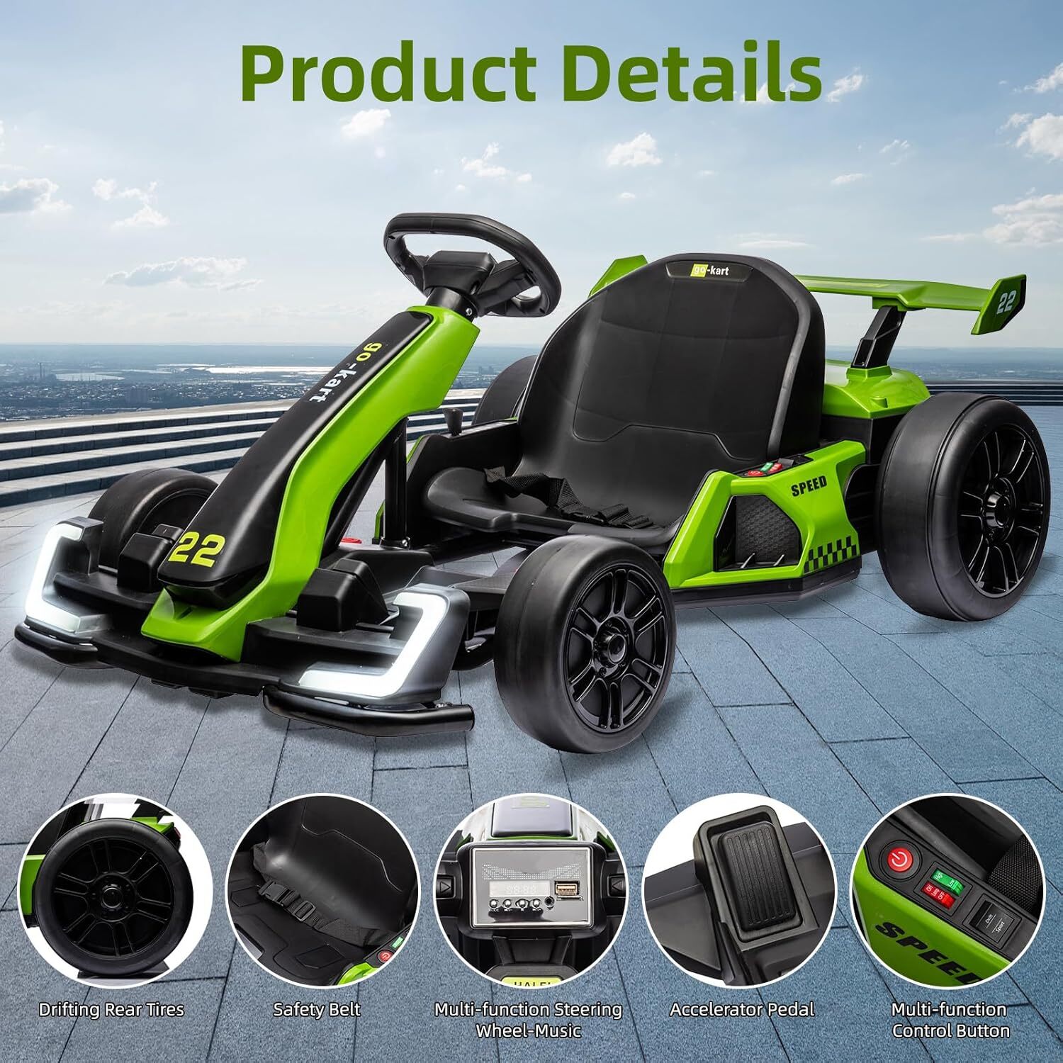 24V Ride on Go Kart 8MPH High Speeds Drifting Car Toys Gift for Kids 6-12 Years